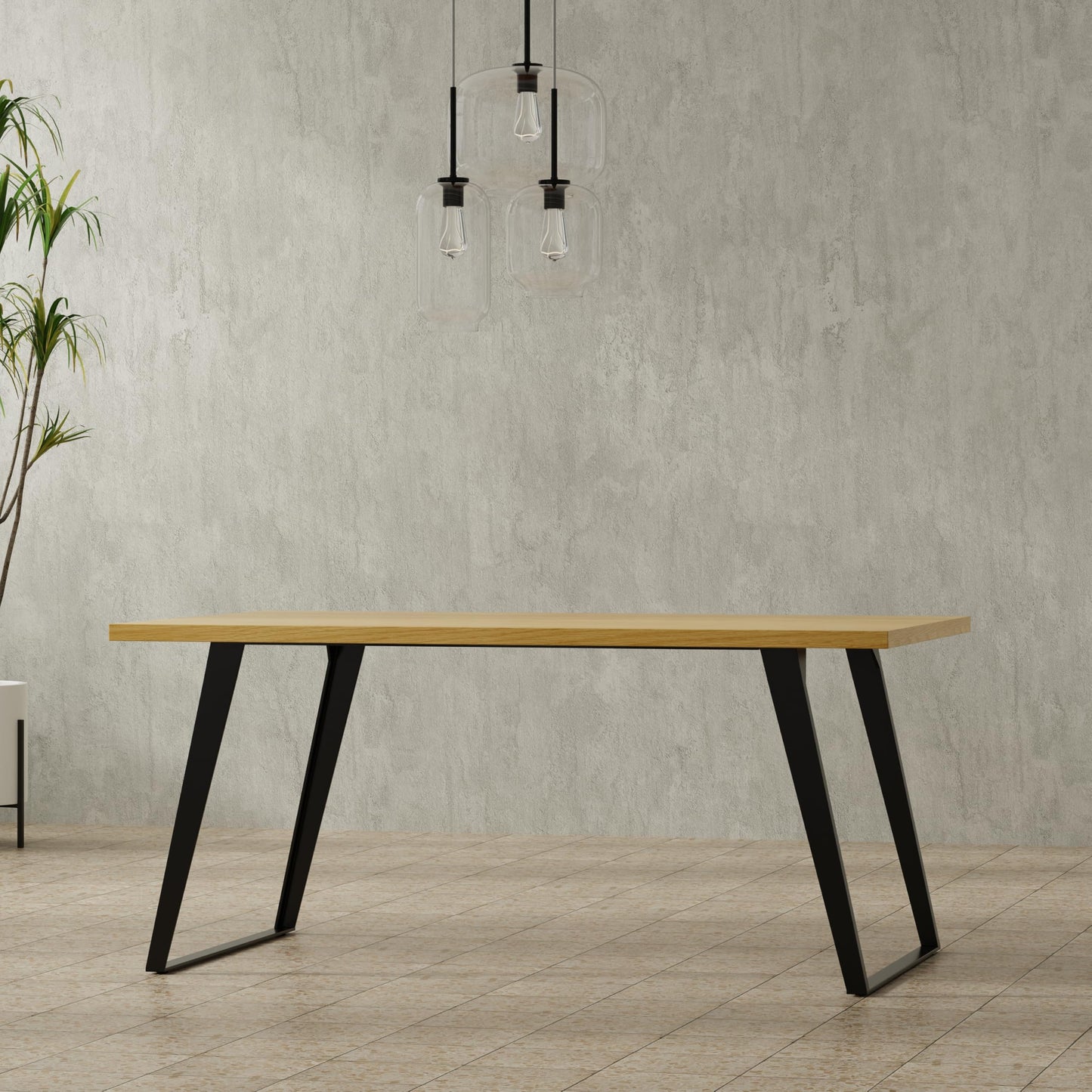 SIMPLIHOME Lowry Dining Table - 66 inch Wide Solid Wood Oak Veneer Table, Modern Industrial Style for Dining Room or Kitchen with Angled Graphite Grey Powder-Coated Iron Legs and Thick Top, Seats 6