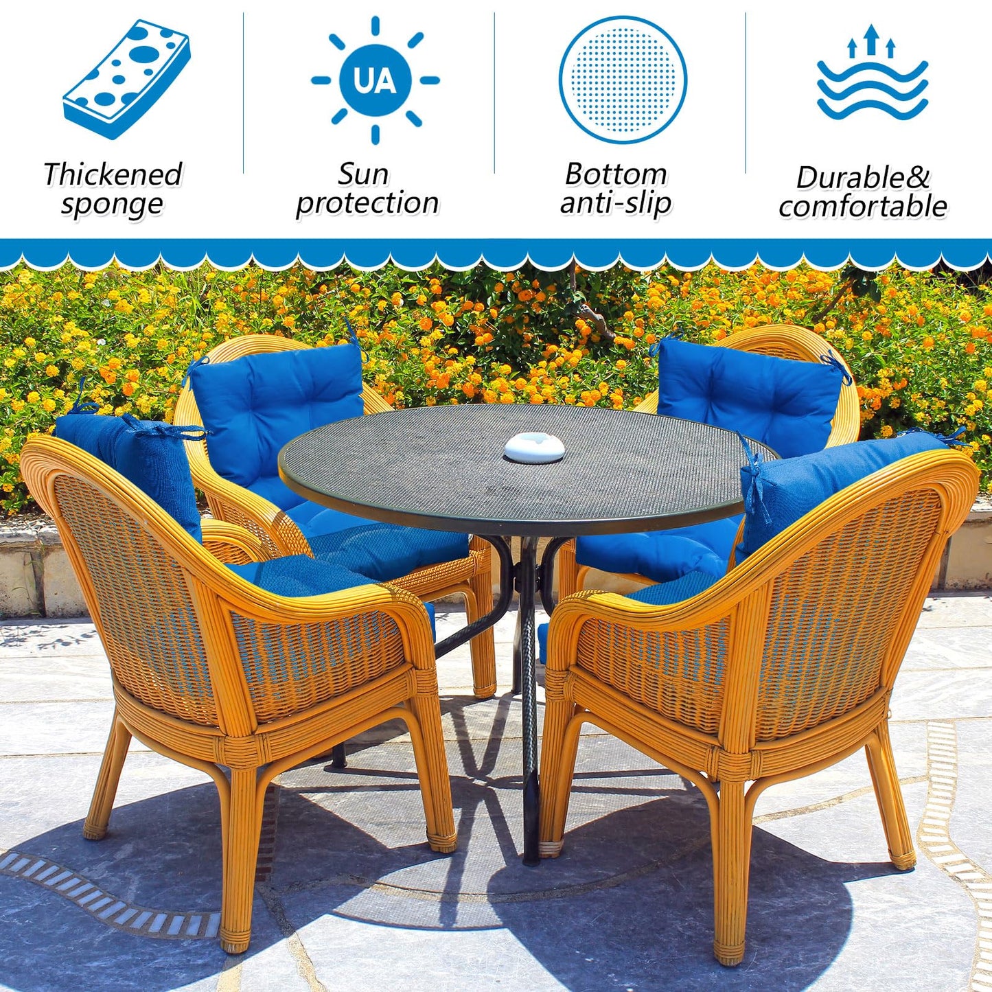 Marsui 6 Pcs Outdoor Indoor High Back Chair Cushions Patio Furniture Tufted Pillow with Ties Water-Resistant Replacement Outdoor Rocking Chair Cushions, 42 x 21 Inches (Blue,Solid Color)