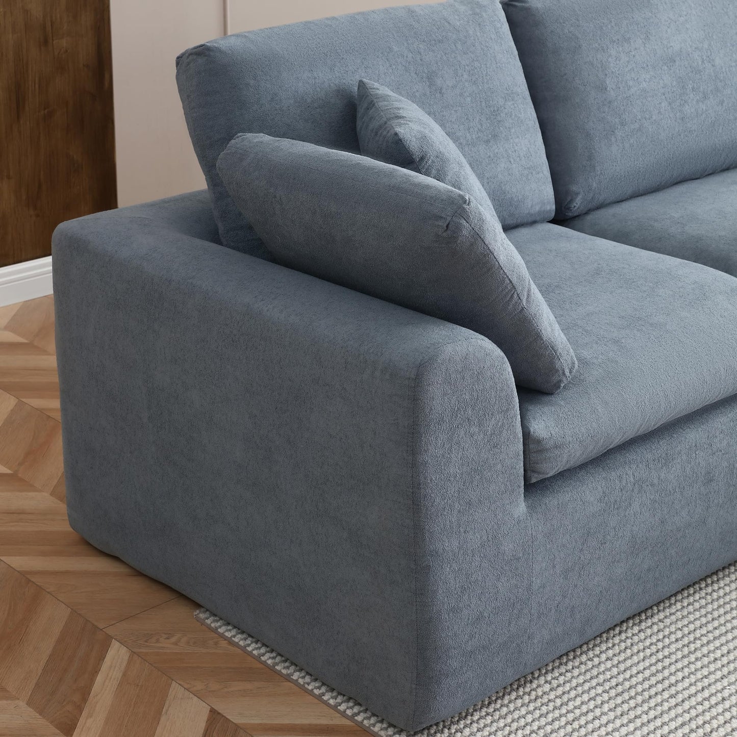 111-Inch L-Shaped Modular Boneless Cloud Sectional Sofa 4 Seat Floor Foam Sofa Couches Deep Seat with Ottoman,Comfy Fabric Upholstered 4 PCS Compressed Cloud Couch