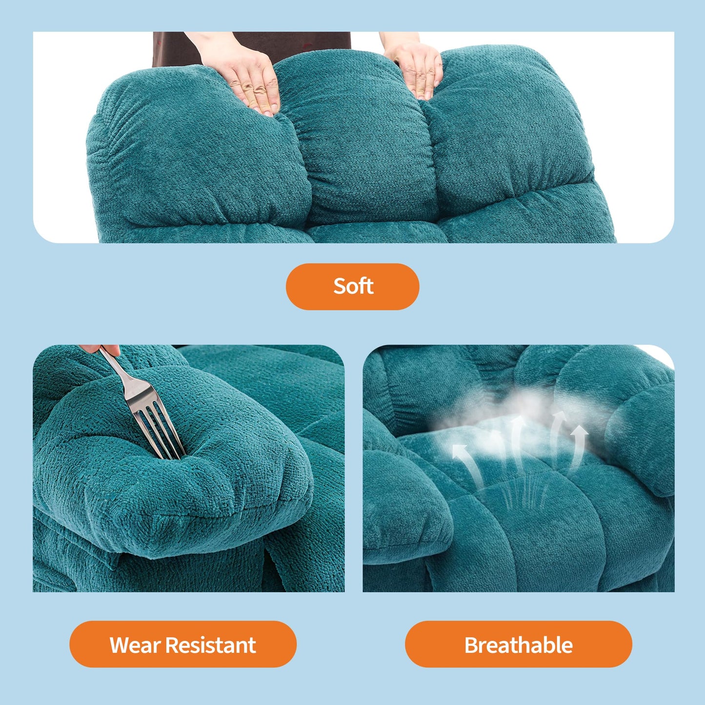 21.2'' Manual Recliner Chair,Ergonomic Overstuffed Breathable Fabric Reclining Chair with Side Pockets,Q235 Steel Frame Lazy Boy Recliner Single Sofa for Living Room Bedroom