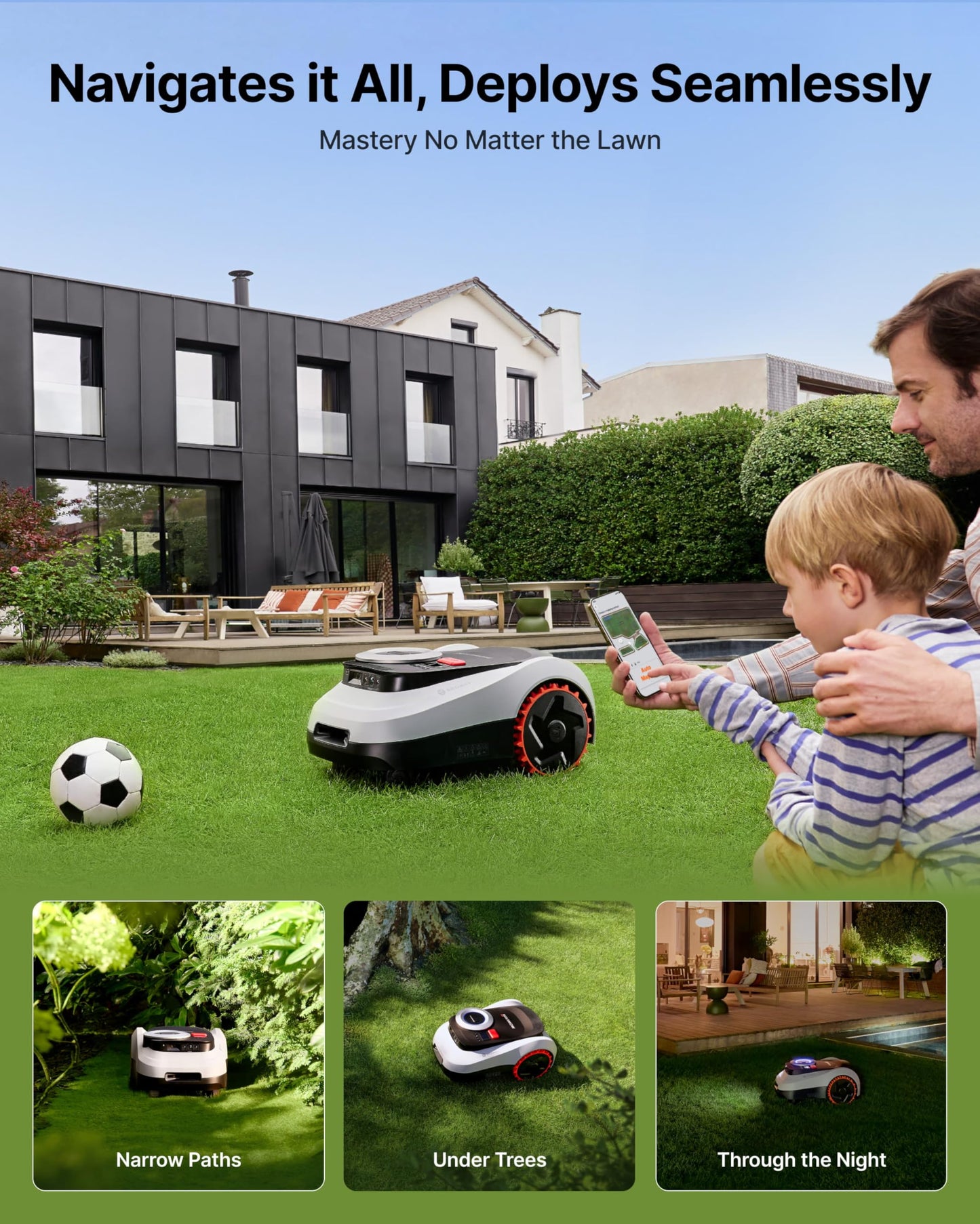 Segway Navimow i215 LiDAR Robot Lawn Mower, Wire Free Robotic Lawn Mower for 0.37 Acre, LiDAR & Vision Dual Fusion, Auto Mapping, Off-Road Wheels for 45% Slopes, Quiet 59 dB(A) Mowing
