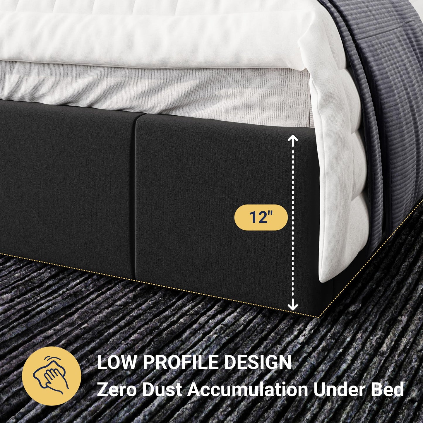 Allewie King Size Dutch Velvet Upholstered Platform Bed Frame/Vertical Channel Tufted Adjustable Headboard/Low Profile Bed Frame/No Box Spring Needed/Easy Assembly/Black