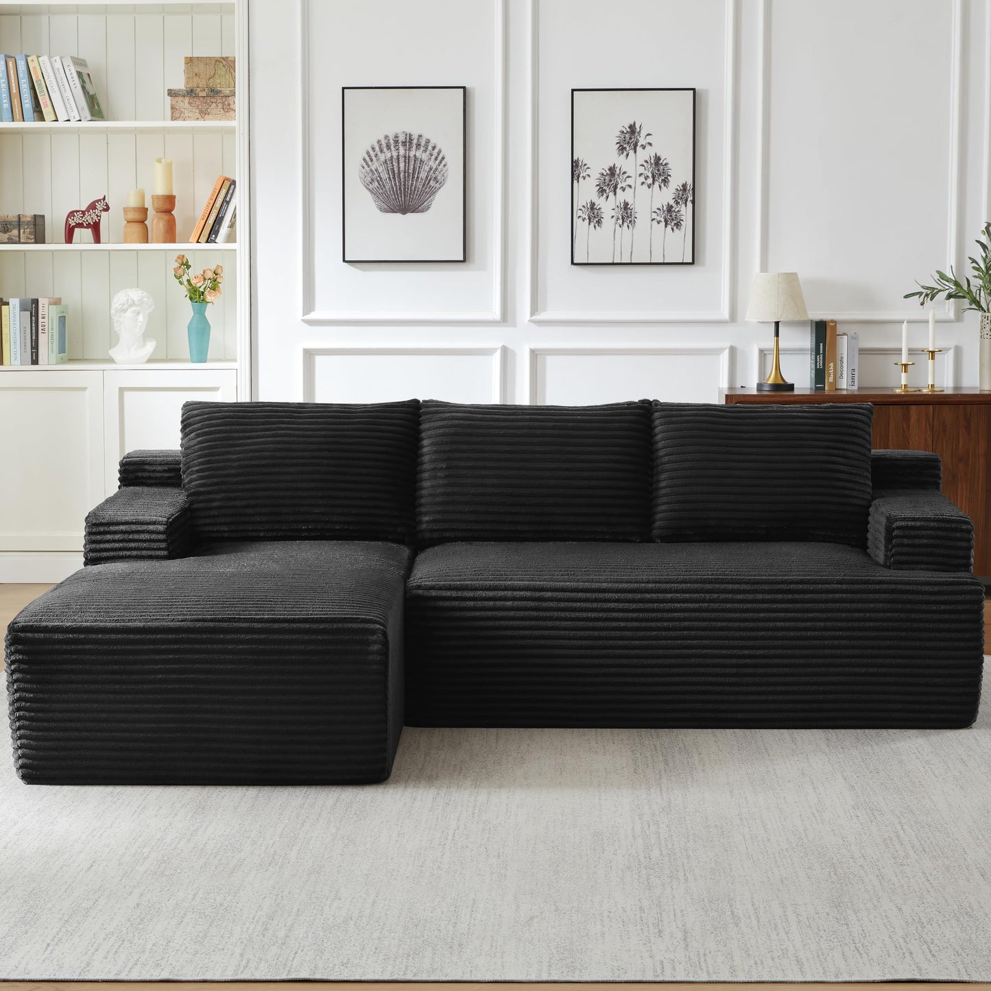 96" L Shaped Cloud Sectional Couch with Chaise, Deep Seat Modular Sectional Sofa Corduroy Memory Foam Sofa Boneless Couches for Living Room Bedroom, No Assembly Required