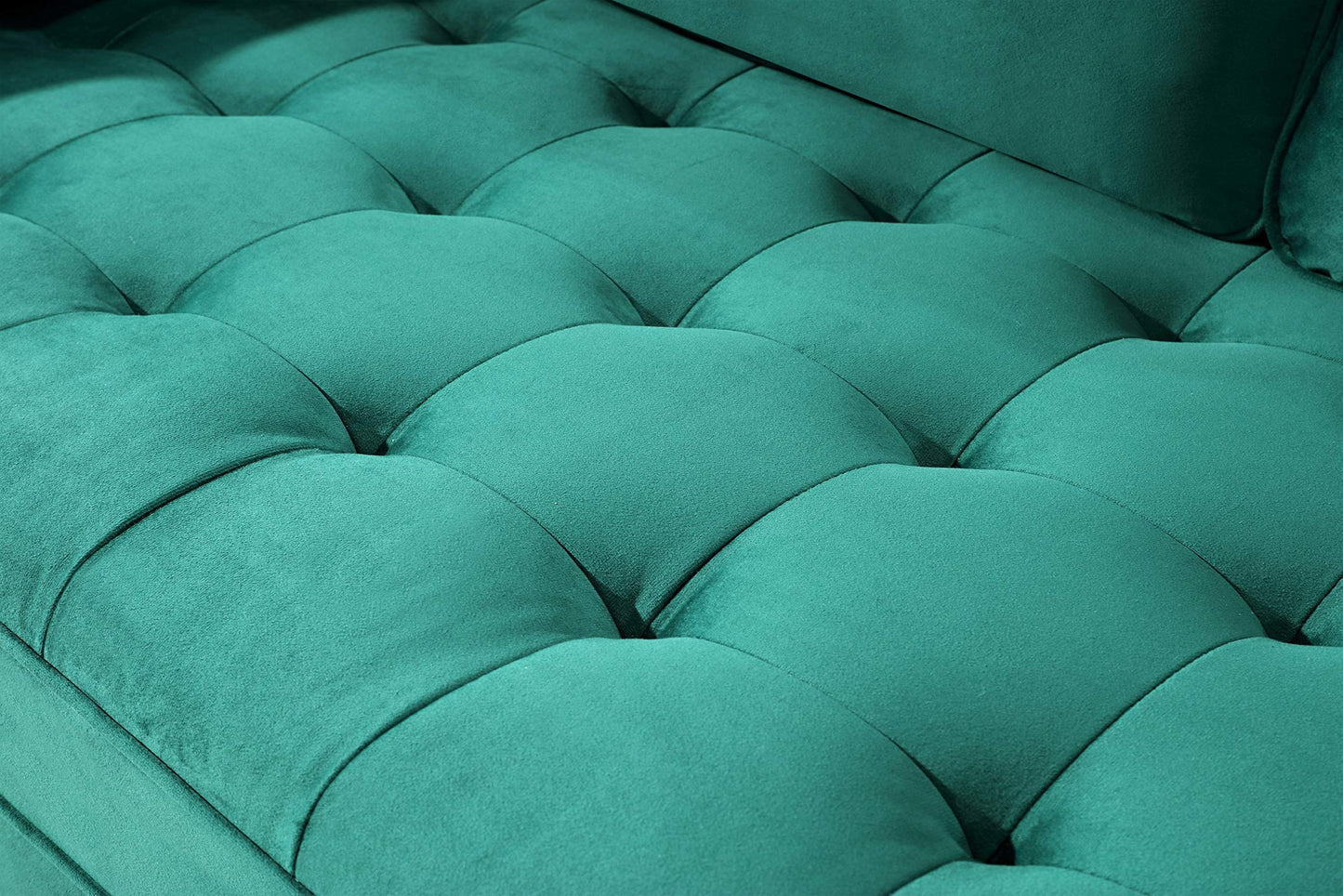 Container Furniture Direct Womble 58 Inch Velvet Loveseat Sofa with Elegant Button Tufted Upholstery, Square Arms, Splayed Wood Legs, Includes Matching Bolster Pillows, Green