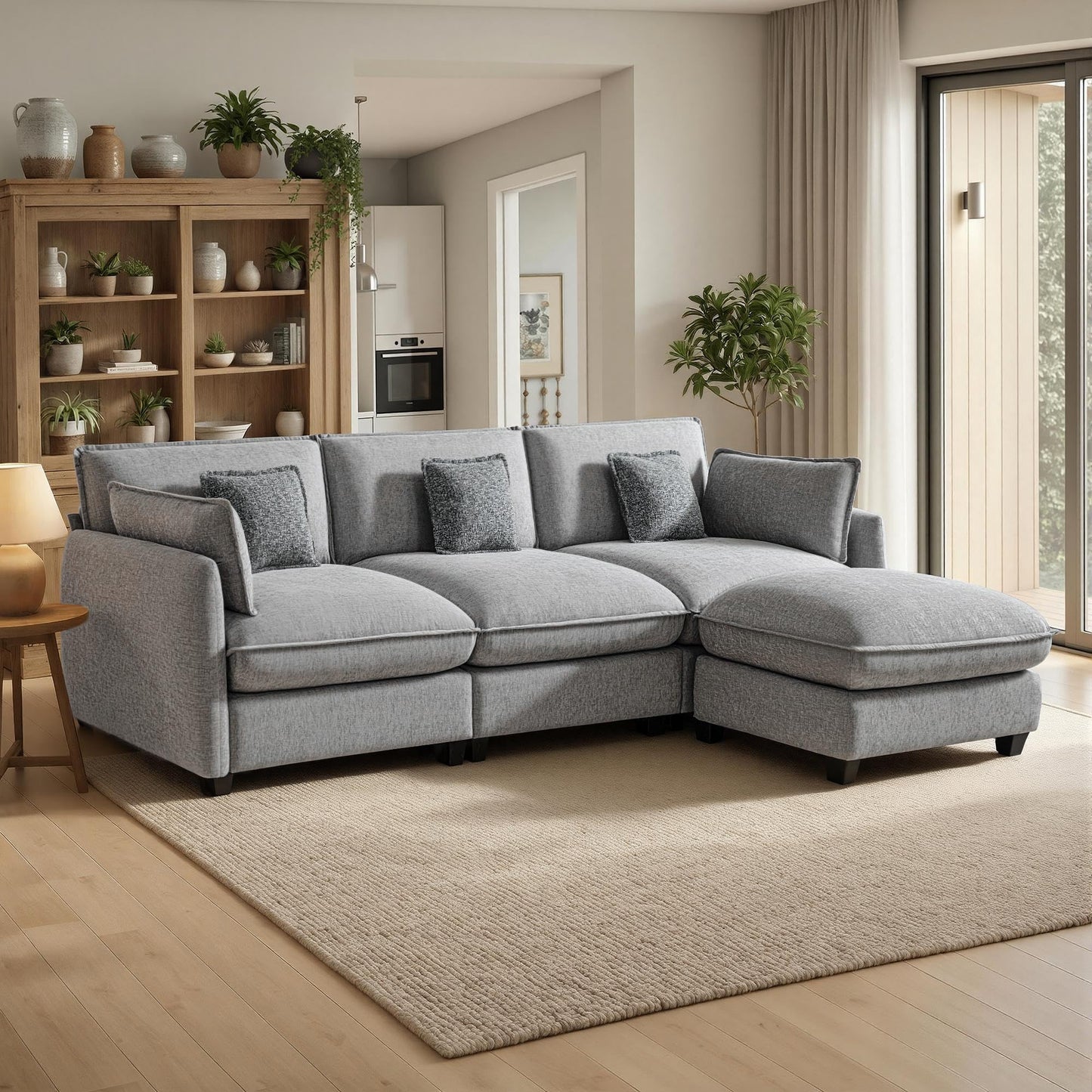 MCombo 117" Oversized Cloud Sectional Couch, Sectional Sofa with FSC Certified, L Shaped Couch with Ottoman for Living Room, Chenille S0701 (Grey)