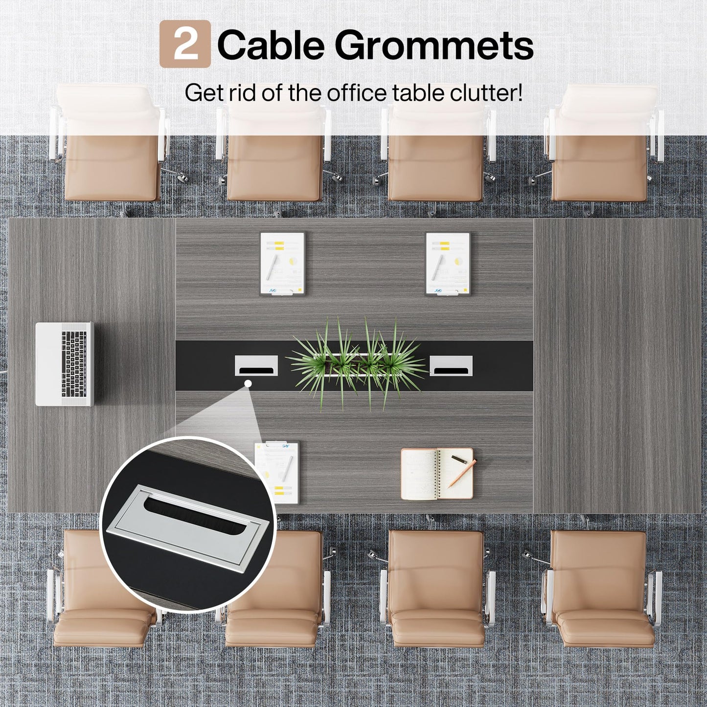 Tribesigns 8FT Conference Table, 94.49 L x 47.24 W x 29.53 H Inches Large Meeting Podcast Table for 10 People, Business Style Wooden Training Table with Strong Metal Frame for Office Conference