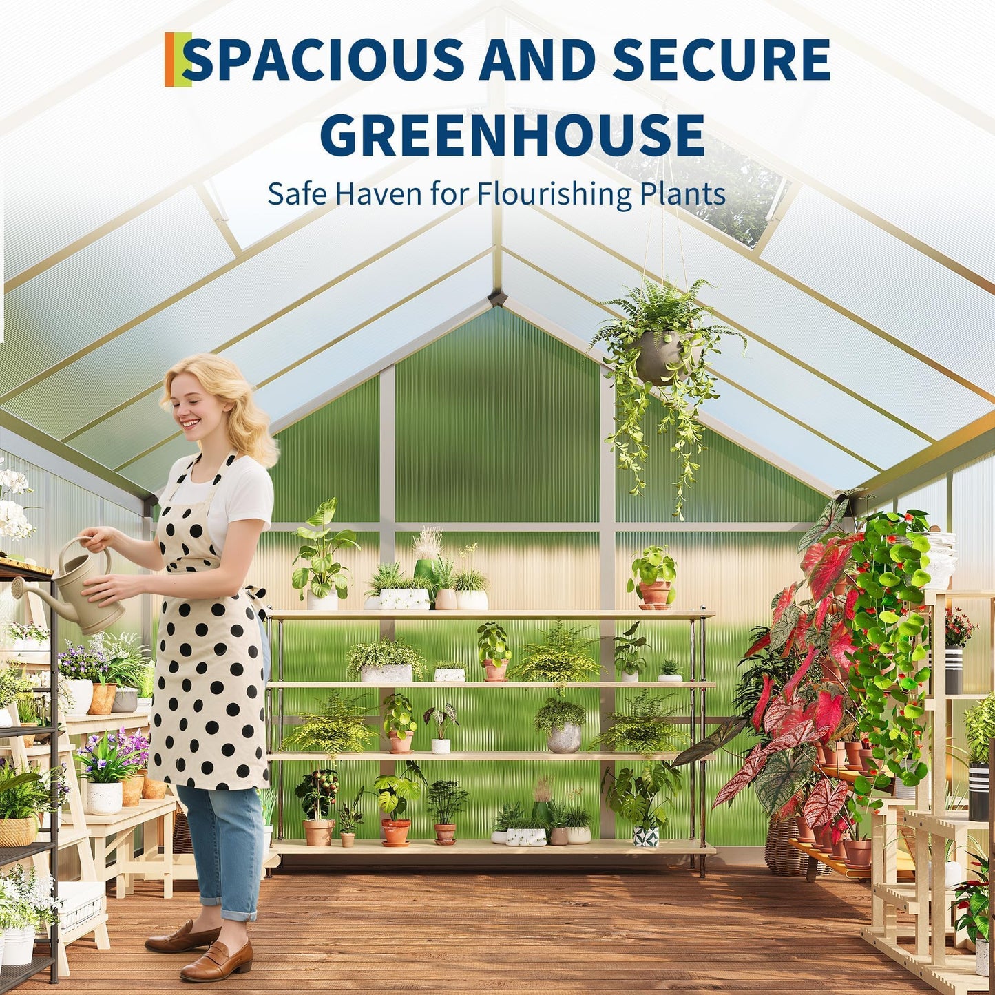 6x10 FT Greenhouse, Easy Assembly Aluminum Polycarbonate Greenhouses for Outdoors with Roof Vent, Large Aluminum Walk-in Greenhouse for Sunroom Patio, Backyard, Garden, Sliding Lockable Door, Silver