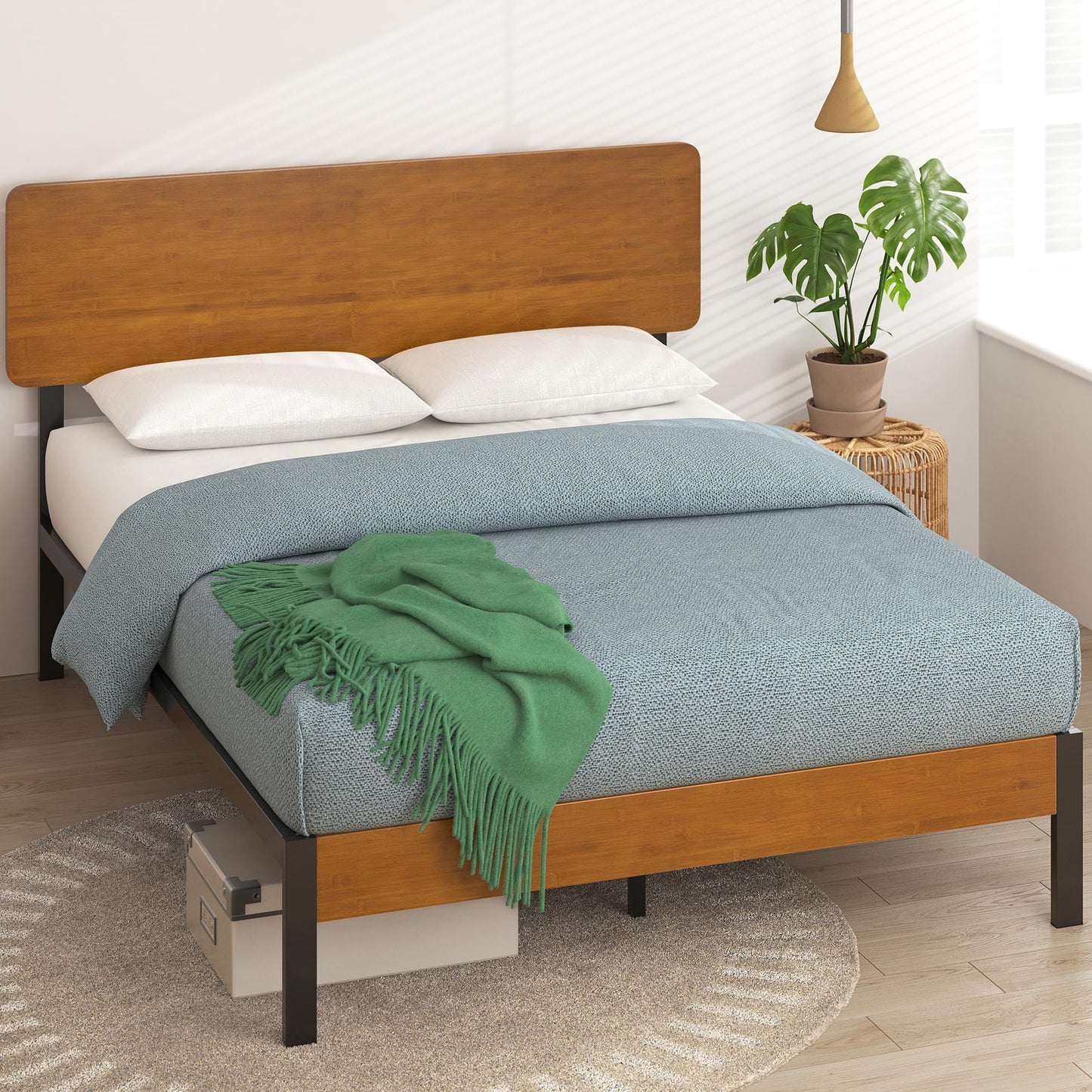 ZINUS Olivia Metal and Wood Platform Bed Frame / No Box Spring Needed / Wood Slat Support / Easy Assembly, Full