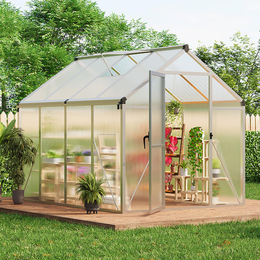 6x8 ft Walk-in Greenhouse, Polycarbonate Panels with Reinforced Aluminum Frame, Large Garden Green House for Planting and Seed Starting, Quick-Assembly Structure with Adjustable Roof Vent