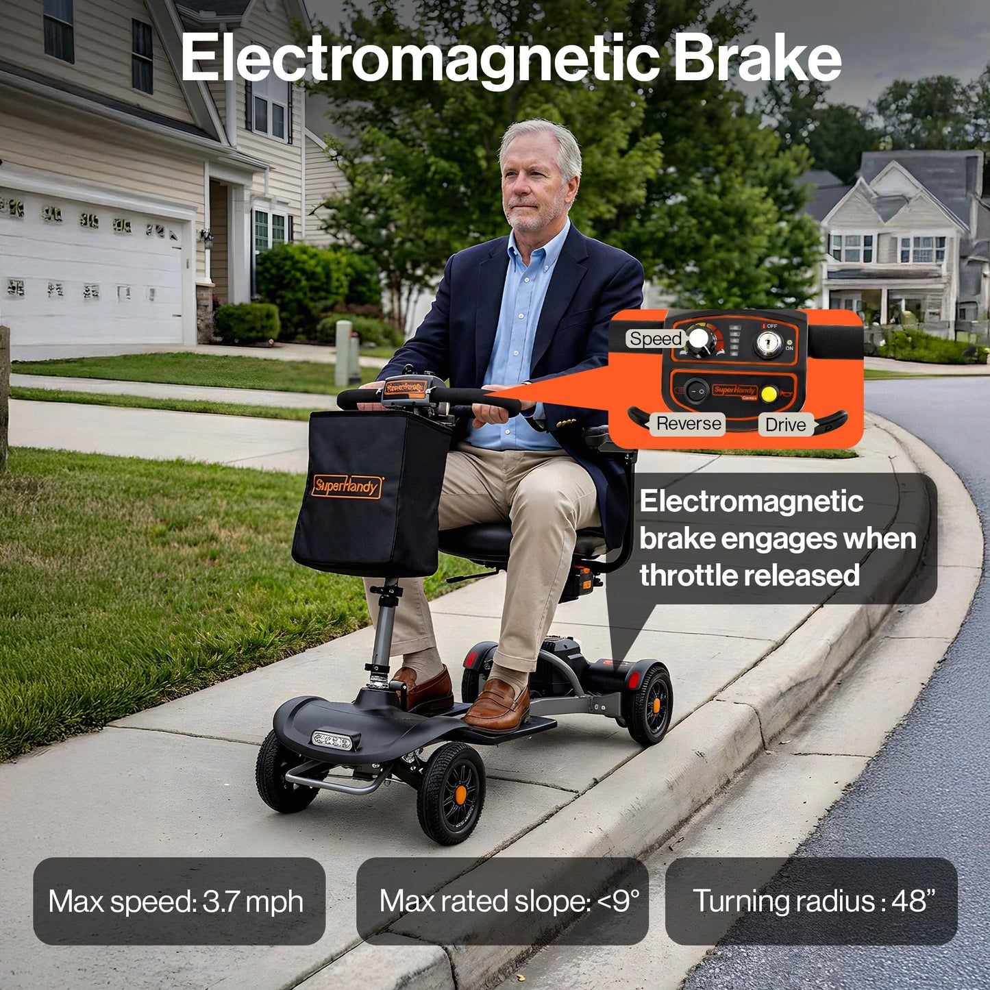 SuperHandy Passport Flex 4 Wheel Power Mobility Scooter – Quick-Disassembly Aluminum Frame, Foldable & Compact, 48V Li-Ion Battery