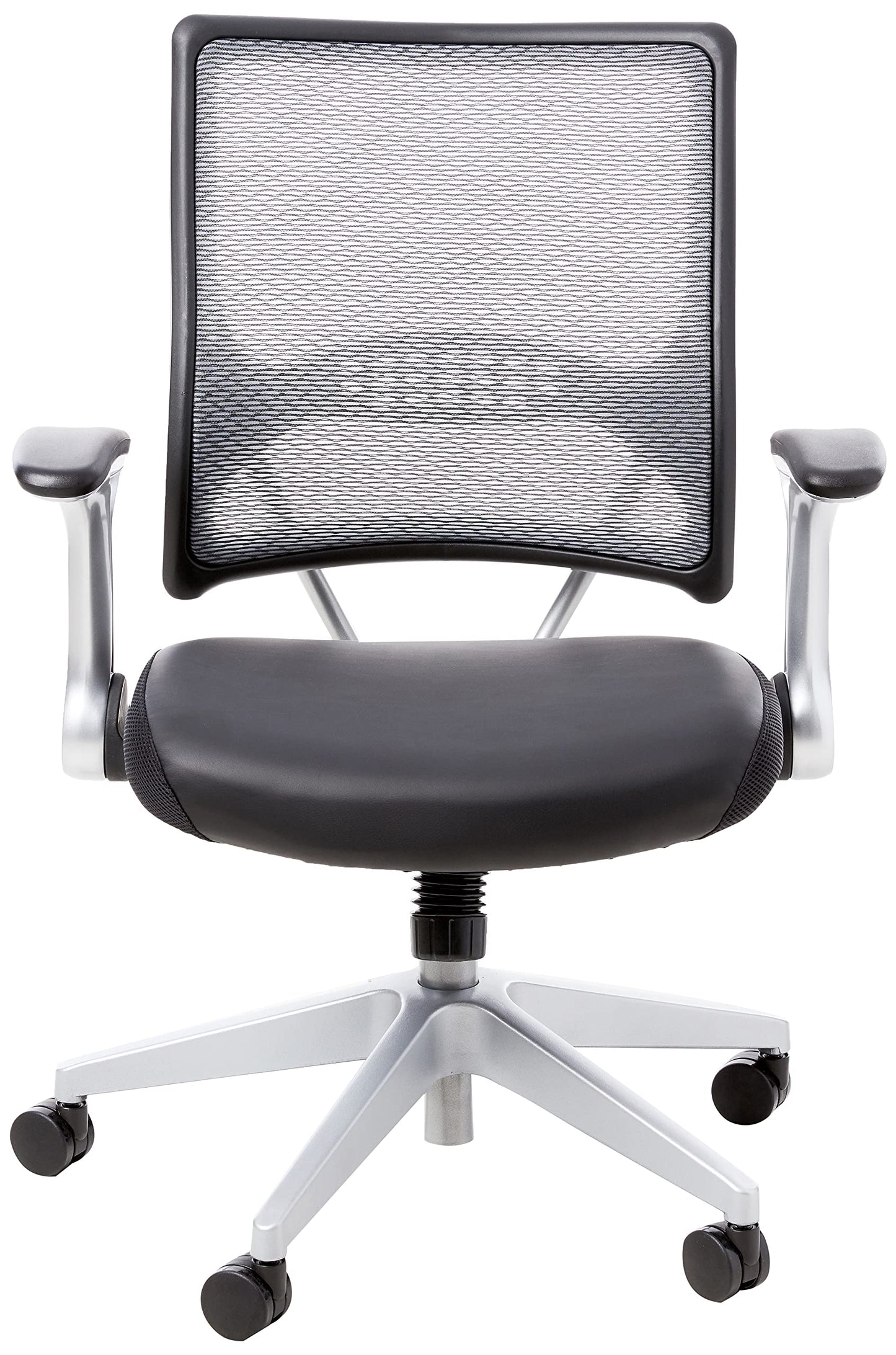 Space Seating 67 Series Light Air Grid Back Office Desk Chair with Padded Seat, 2-to-1 Synchro Tilt Control, Flip Arms, Pneumatic Seat Height Adjustment and Platinum Finish Base, Bonded Leather