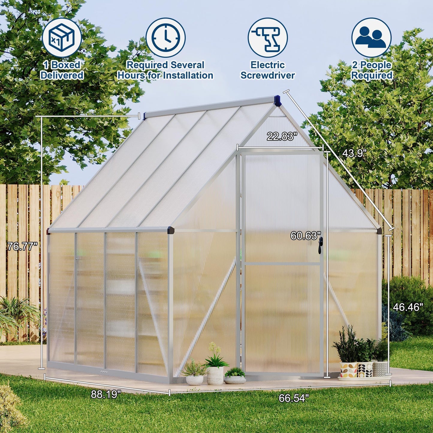 6x7 ft Heavy Duty Polycarbonate Walk-in Greenhouse with Reinforced Aluminum Frame, Adjustable Roof Vent, and UV Protection Panels for Outdoor Backyard Gardening and Year-Round Plant Care