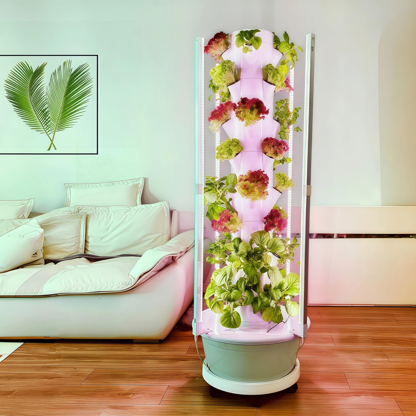 Hydroponic Growing Tower with LED Lights, 8-Layer 32 Large Planting Sites, Automatic Watering System with Dual Timer, Indoor Vertical Garden for Tomatoes, Peppers, Cucumbers, Herbs and Vegetables