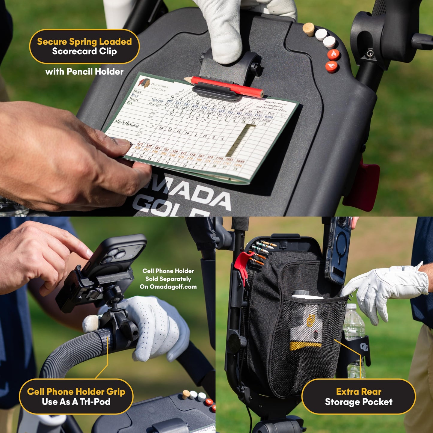 OMADA GOLF T2Lite Golf Push Cart | Lightweight, Ultra-Compact Folding Golf Cart | Large All Terrain Wheels | Umbrella Holder Included | Deep Storage Console | Adjustable Handle, Handbrake + Cup Holder