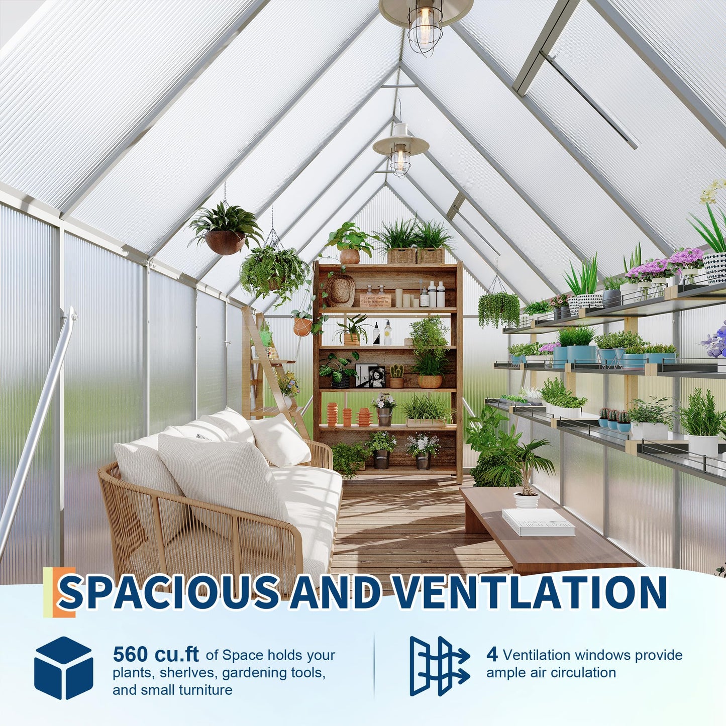 GarveeLife 6X11FT Polycarbonate Greenhouse with Aluminum Frame, Polycarbonate Greenhouse for Outdoors, Greenhouses with Ventilation, Aluminum Large Walk-in Greenhouses for Outside