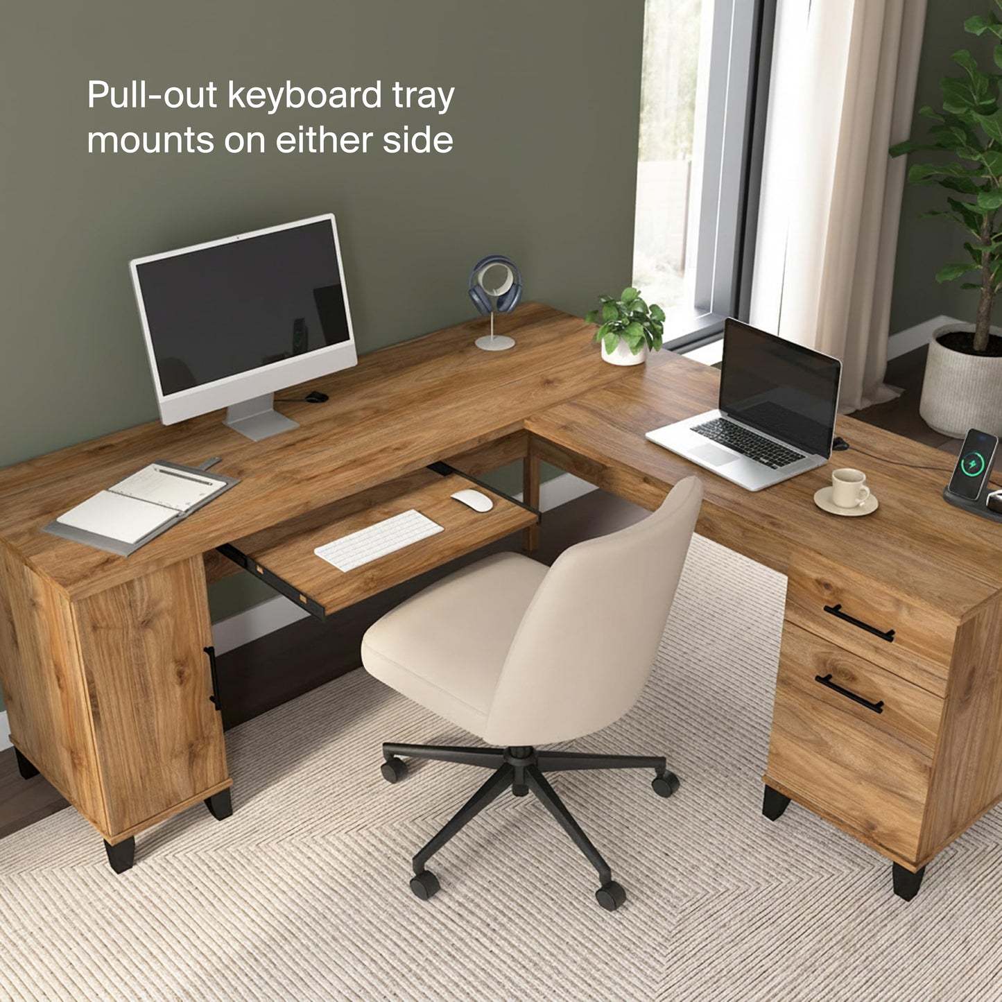 Bush Home 72-Inch L-Shaped Desk with Storage, Corner Computer Office Desk with File and Box Drawers, Home Office Workstation with Storage Cabinet, Somerset Collection, Fresh Walnut