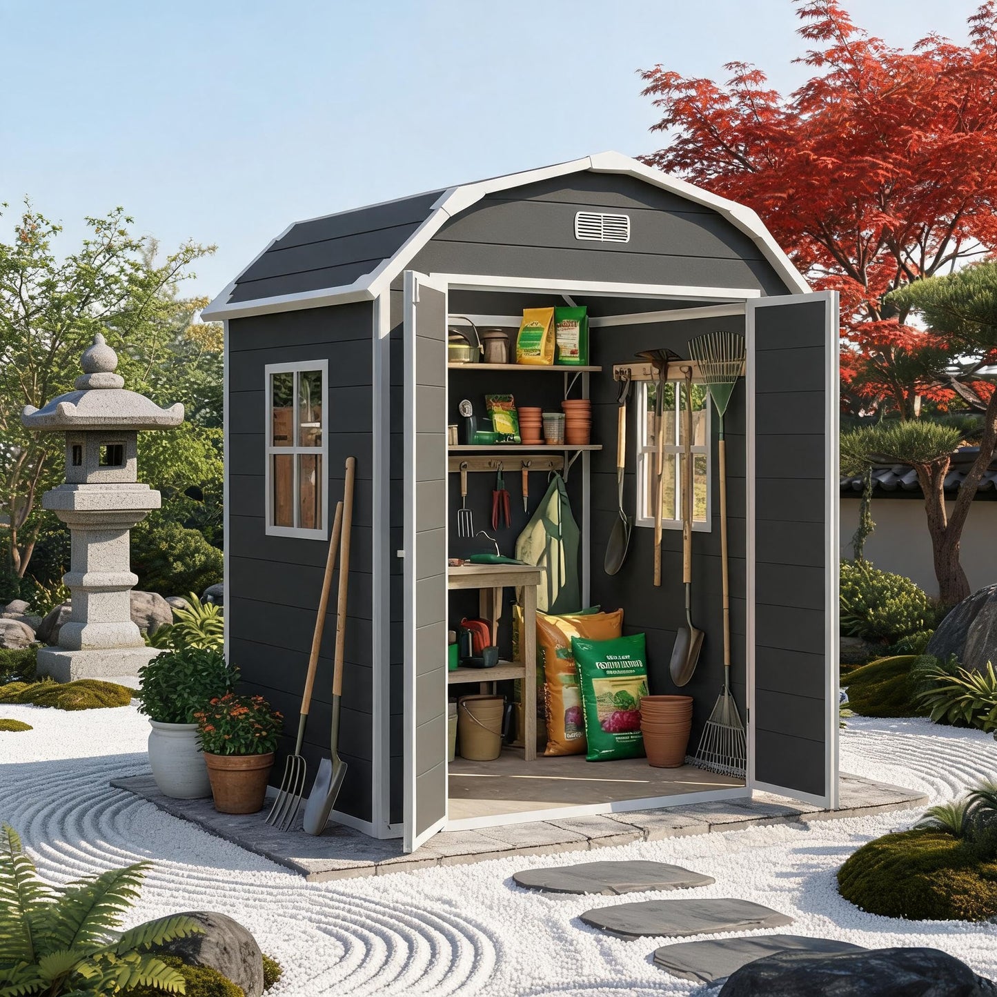 Shed, 6x4.5 ft Resin Storage Shed for Backyard, Durable All-Weather Storage and Sheds & Outdoor Storage, Large Outdoor Storage Box Style Outdoor Shed, Garden Resin Building, Grey