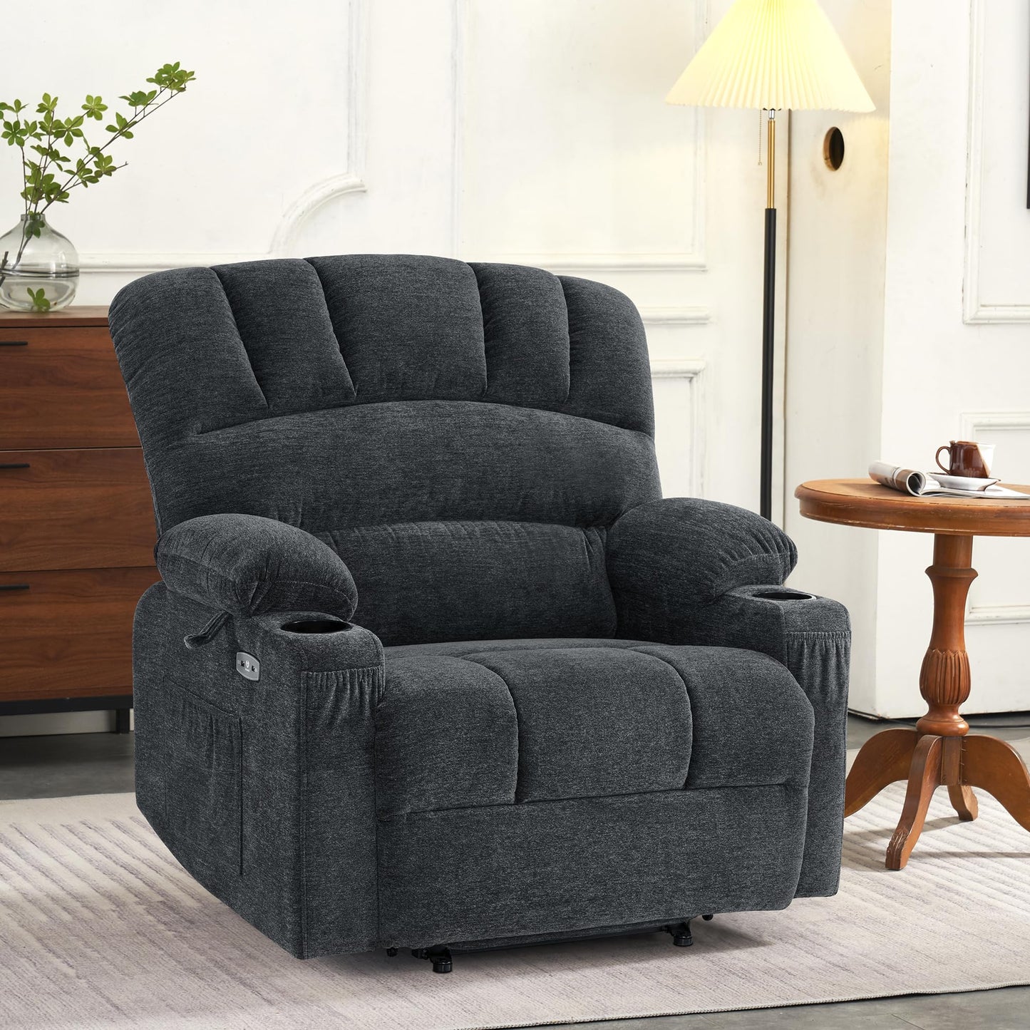 MCombo Power Lift Recliner Chair for Elderly, Lift Chair with Heat and Massage, 150° Max Recline, Extra Wide Lift Recliner for Big People, Fabric R7096 (Medium-Wide, Dark Grey)