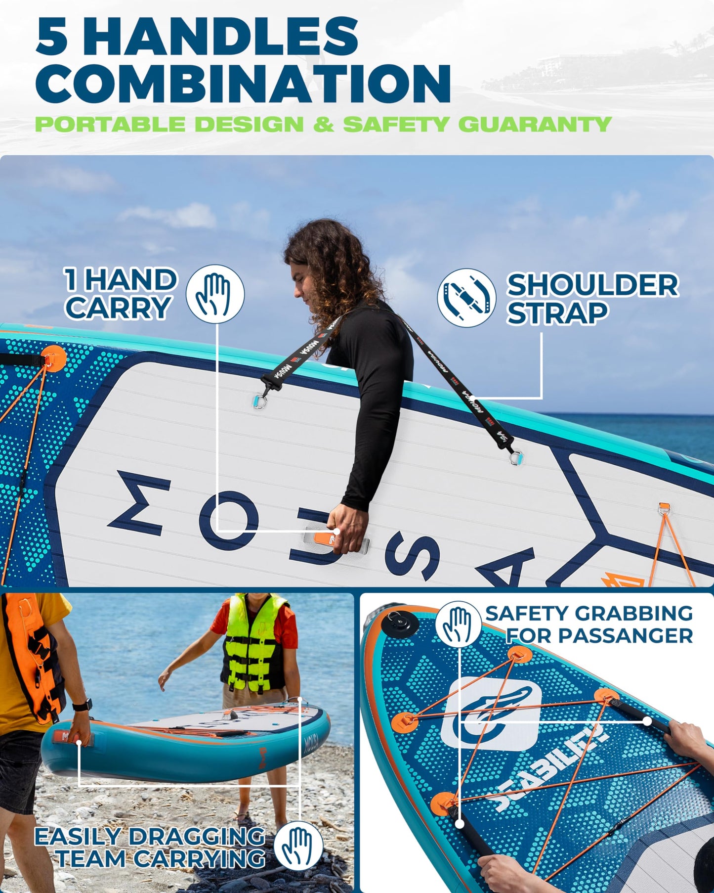 MOUSA 11'6''×35" Extra Wide Inflatable Stand Up Paddle Board, Stable Long SUP for 2 People/Family, Shoulder Strap, 5 Handles, 100L Backpack, All-Round Sup Board, Removeable Big Fin