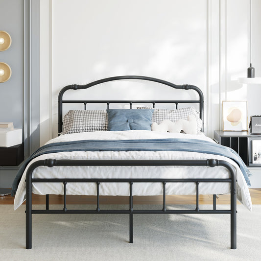 BOSRII 18 Inch Full Size Metal Bed Frame with Headboard and Footboard Heavy Duty Platform Bed Vintage Iron Wrought Frames Steel Slats, Easy Assembly, No Box Spring Needed, Noise Free, Black