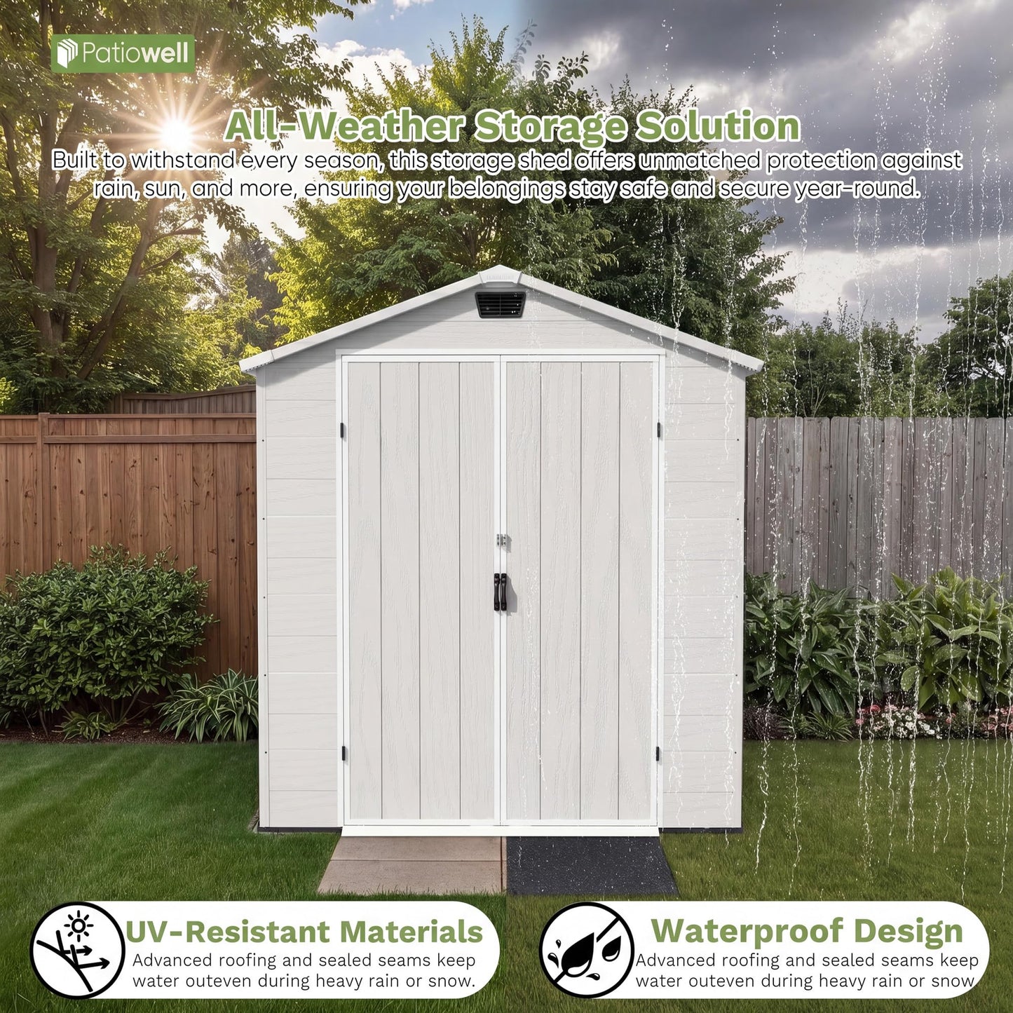 Patiowell 6X4 FT Plastic Outdoor Storage Shed with Floor, Resin Tool Sheds with Lockable Door and Window, Weather-Resistant Garden Shed, Easy Assembly for Backyard, Patio, Light Grey