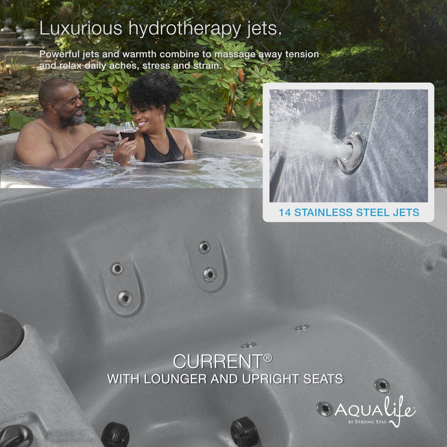Aqualife Current 4-Adult Outdoor Hot Tub, Uses Standard Outlet, 14 Hydrotherapy Jets, Underwater Led Lighting, Cover Included