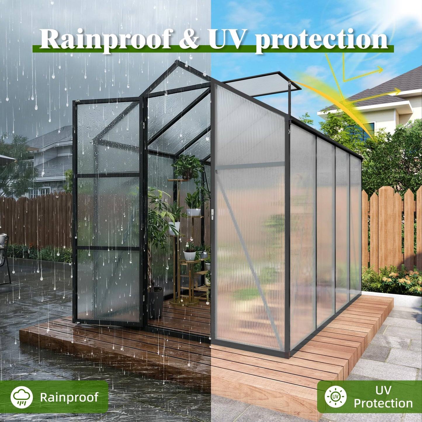 6x14FT Walk-in Polycarbonate Greenhouse Kit, Aluminum Frame Garden Greenhouse with Vent Windows & Rain Gutter, UV Resistant Plant Nursery House for Backyard Patio Plant Growing Shelter