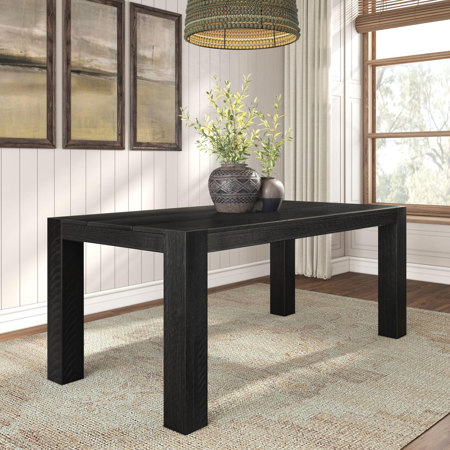 Plank+Beam Camden, Farmhouse Dining Table, 72", Solid Wood Dining Table for 6-8, Rustic Table for Dining Room and Kitchen, Natural Wood Grain, Rustic Char
