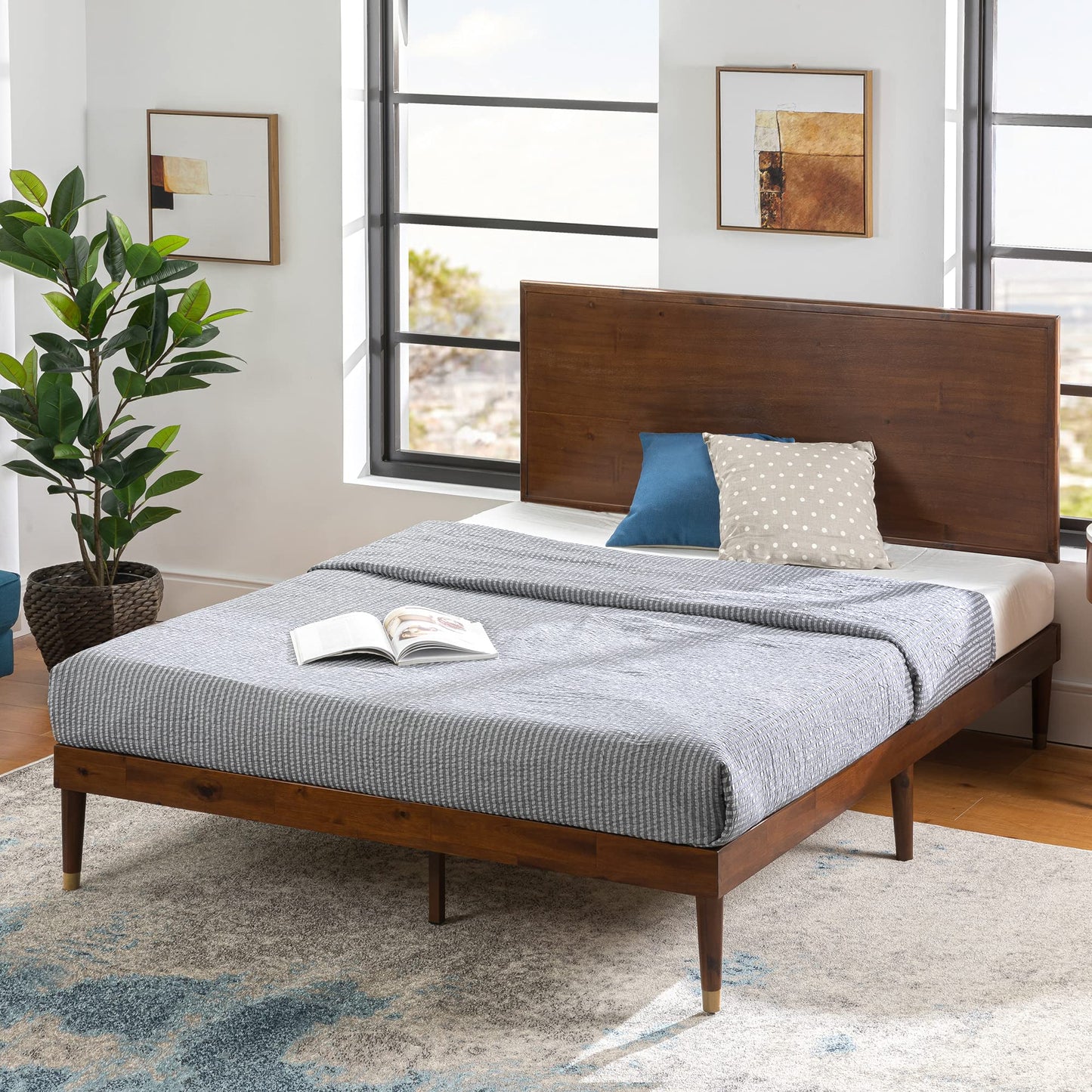 ZINUS Raymond Wood Platform Bed Frame with Adjustable Wood Headboard, Solid Wood Foundation, Wood Slat Support, No Box Spring Needed, Easy Assembly, King, Brown
