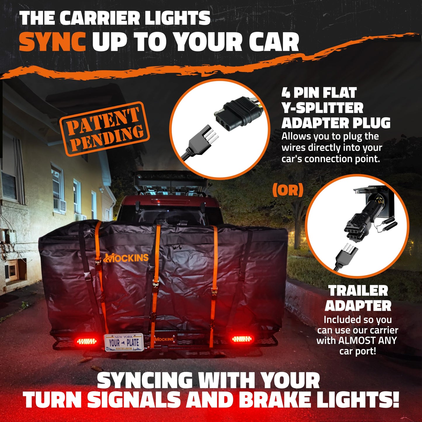 Mockins 72"x36"x6" XXL Folding Trailer Hitch Cargo Carrier w/ 50 CuFt Waterproof Cargo Bag for Hitch Carrier | 500 Lbs Cap Luggage Rack for SUV Car & Truck w/Rear Lights, License Plate Holder & More