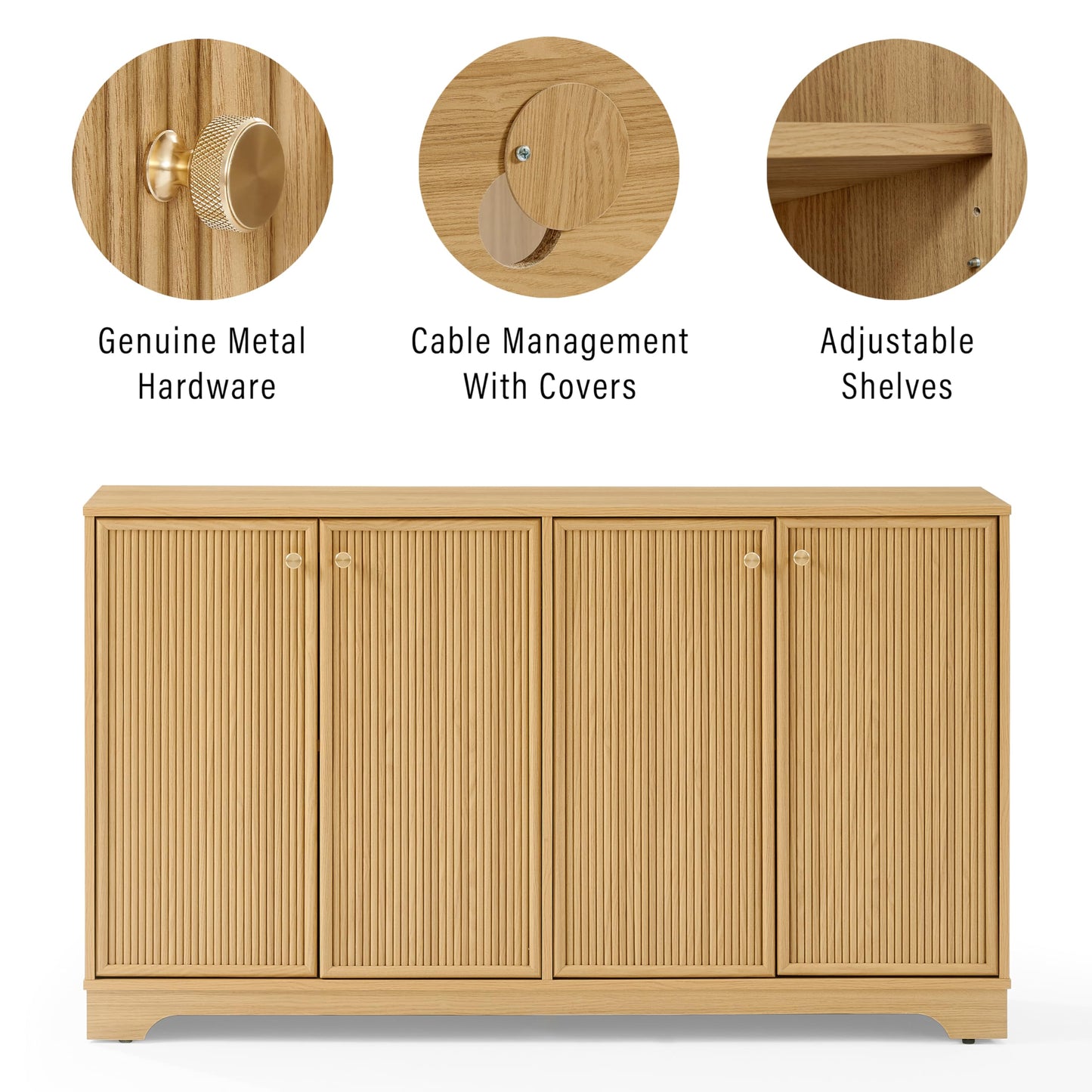 Crosley Furniture Naomi Modern Reeded Sideboard Buffet Cabinet, Credenza, Dining Room, Kitchen, TV Stand, White Oak