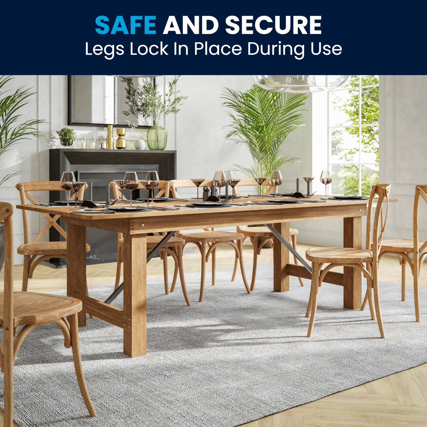 Flash Furniture Hercules Series 8' x 40" Rustic Solid Pine Folding Dining Table, Rectangular Antique Farmhouse Dining and Event Extension Table