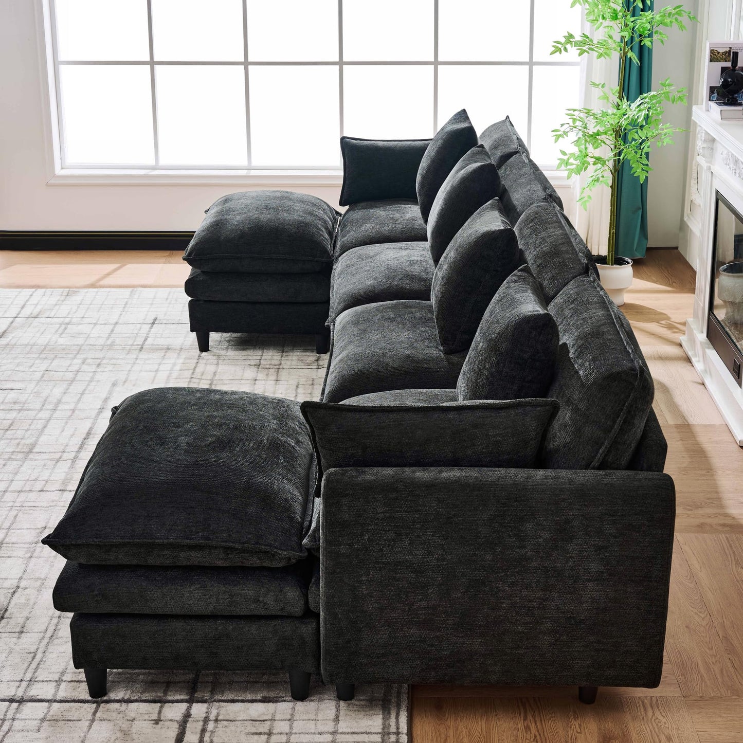 Eafurn 141" Oversized Modular Sectional Sofa with Movable Ottoman, 6 Seater Modern Chenille Reversible Sofa Set, Large Convertible U Shaped Couch for Living Room Apartment