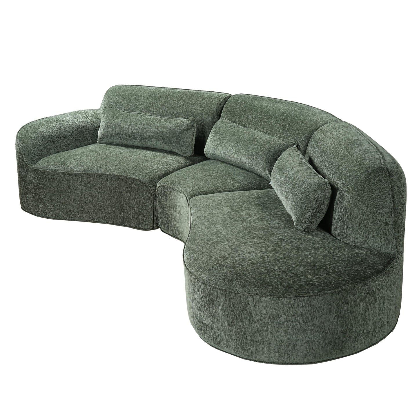 Merax 123.23" Curved Polyester Sectional Sofa Set, Modern Cloud Couch with Chaise Lounge & 3 Pillows & Right Hand Facing, High-Density Fully Compressed Sponge, Fully Assembled for Living Room, Green