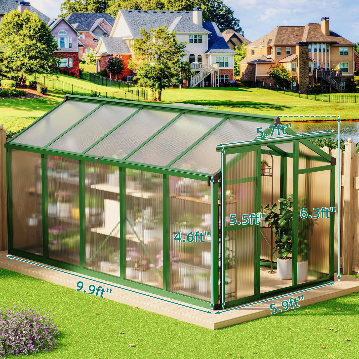 Towallmark 6x10 ft Walk-in Greenhouse with Roof Vent, Aluminum Frame & Polycarbonate Panels, Outdoor Heavy-Duty Garden House for Backyard, Patio, Winter Plant Protection