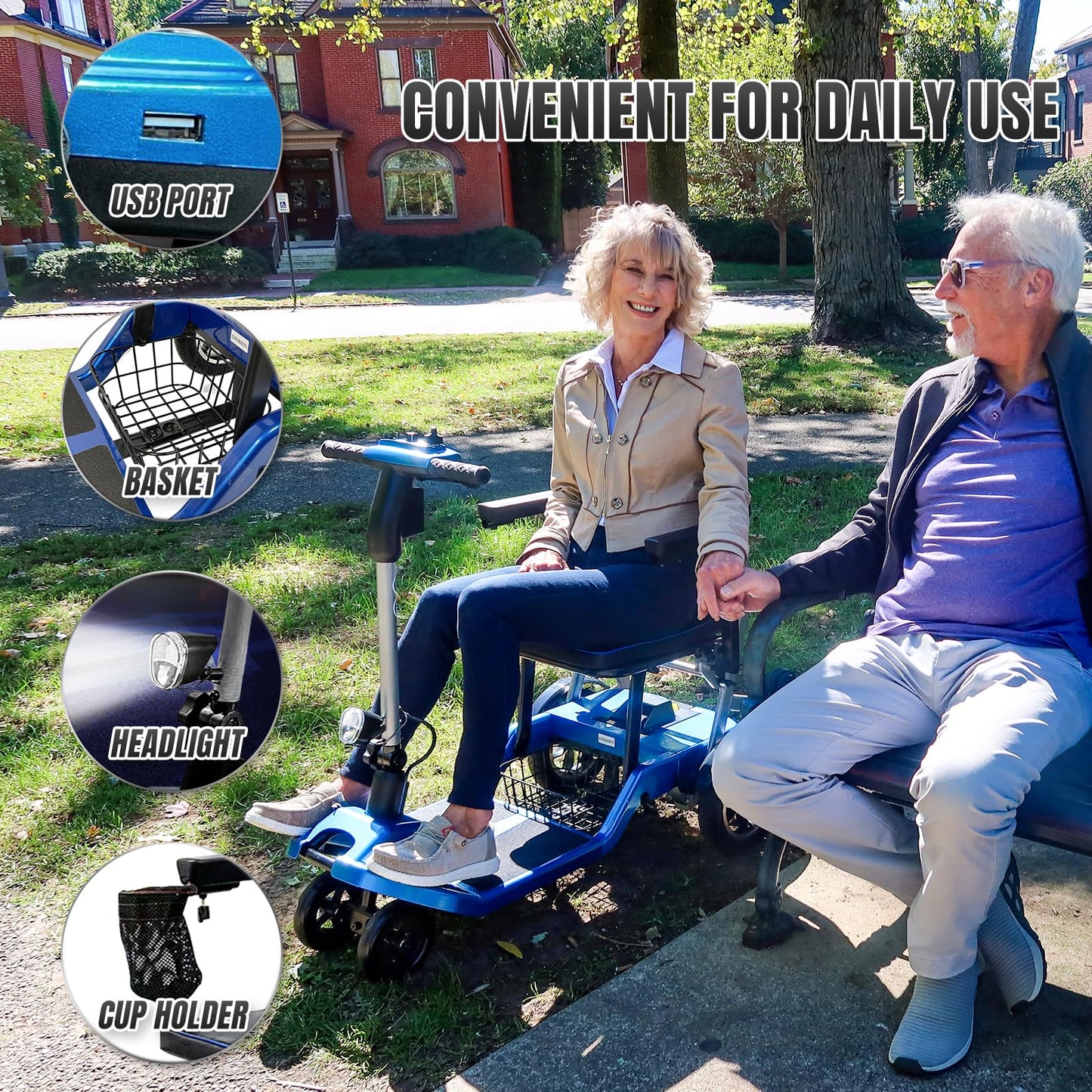 ZiiLIF R3b-Mobility Scooters for Seniors Adults Ultra Lightweight Electric Powered Folding 4 Wheel Mobility Scooter, Compact & Convenient for Travel Airline Approved, Blue Self Fulfillment