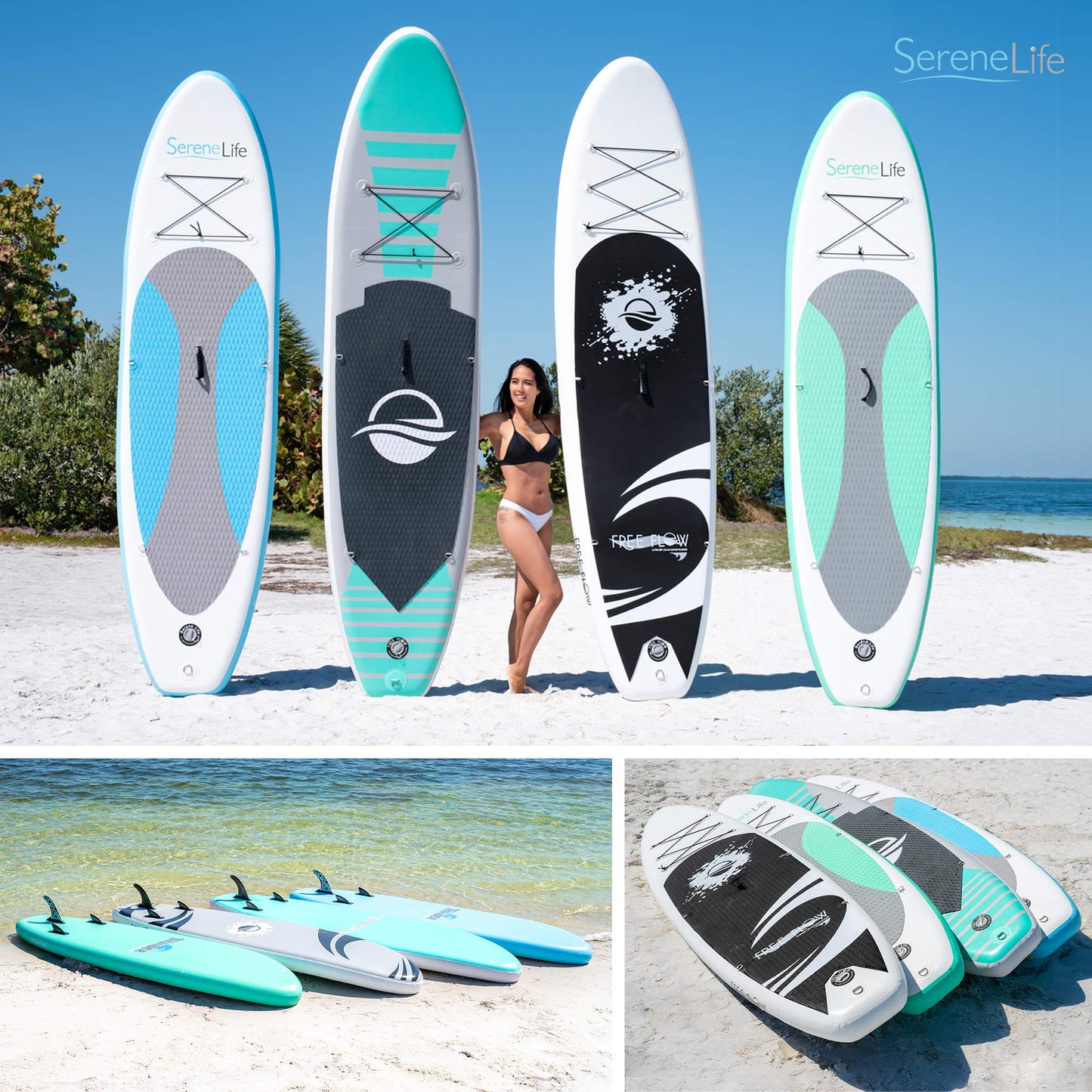 SereneLife Inflatable Stand Up Paddle Board - Wide Stable Design, Non-Slip Deck for Adults & Youth with Premium Paddle Board Accessories: Carry Bag, Dual Action Pump, Paddle, Ankle Leash - Black