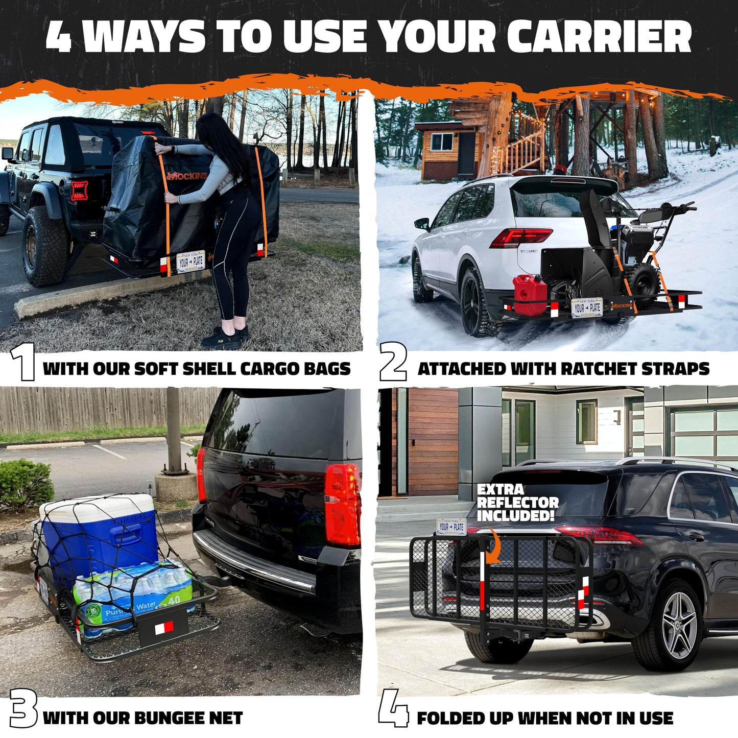 Mockins 60"x24"x6" Heavy Duty Trailer Hitch Cargo Carrier w/ 500 Lbs. Cap