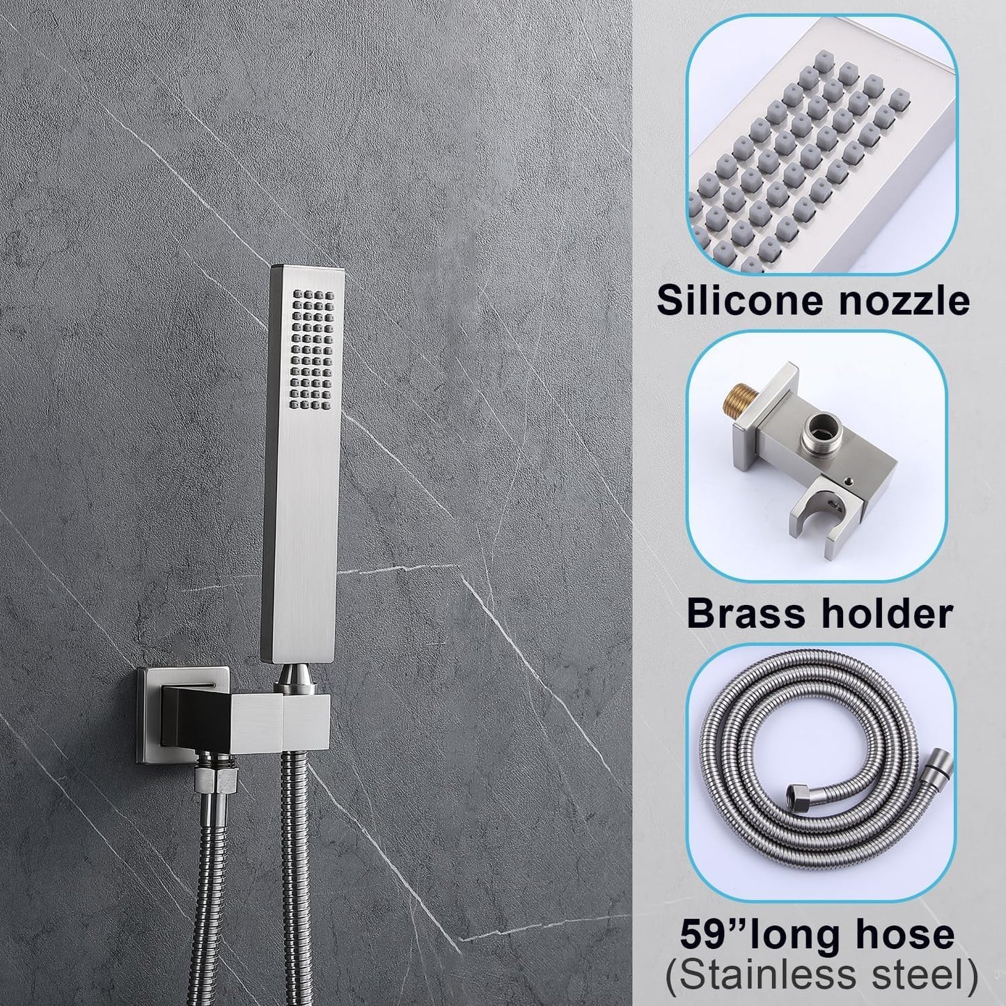 Shower System 12 Inches & 6 Inches Rainfall Shower Head System for Bathroom 3 Function Shower System Set Shower Faucet Concealed Installation Valve（Brushed Nickel）