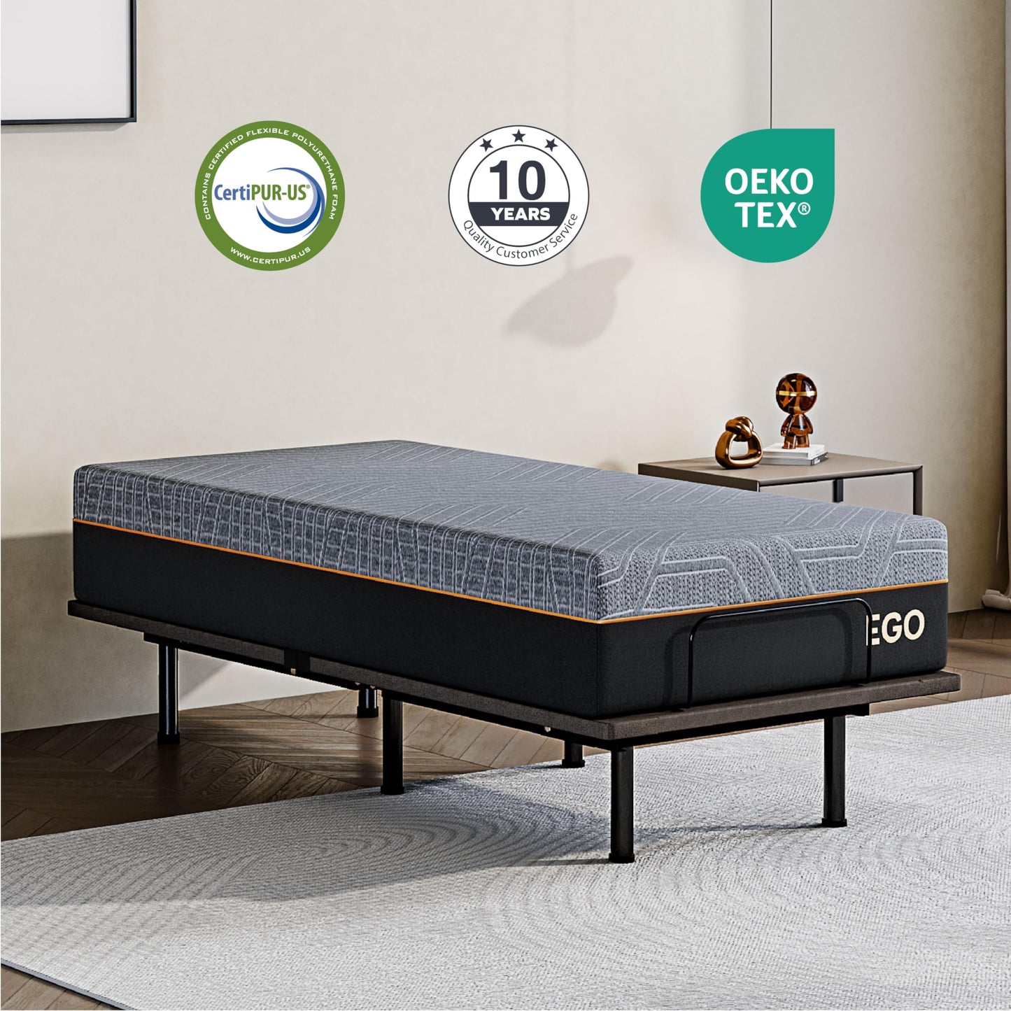 Dyonery Twin XL Adjustable Bed Base Frame with Wireless Remote + 12 Inch Twin XL Gel Memory Foam Mattress Bed in a Box, Head and Foot Incline, Zero Gravity, Fiberglass Free,80" × 38"