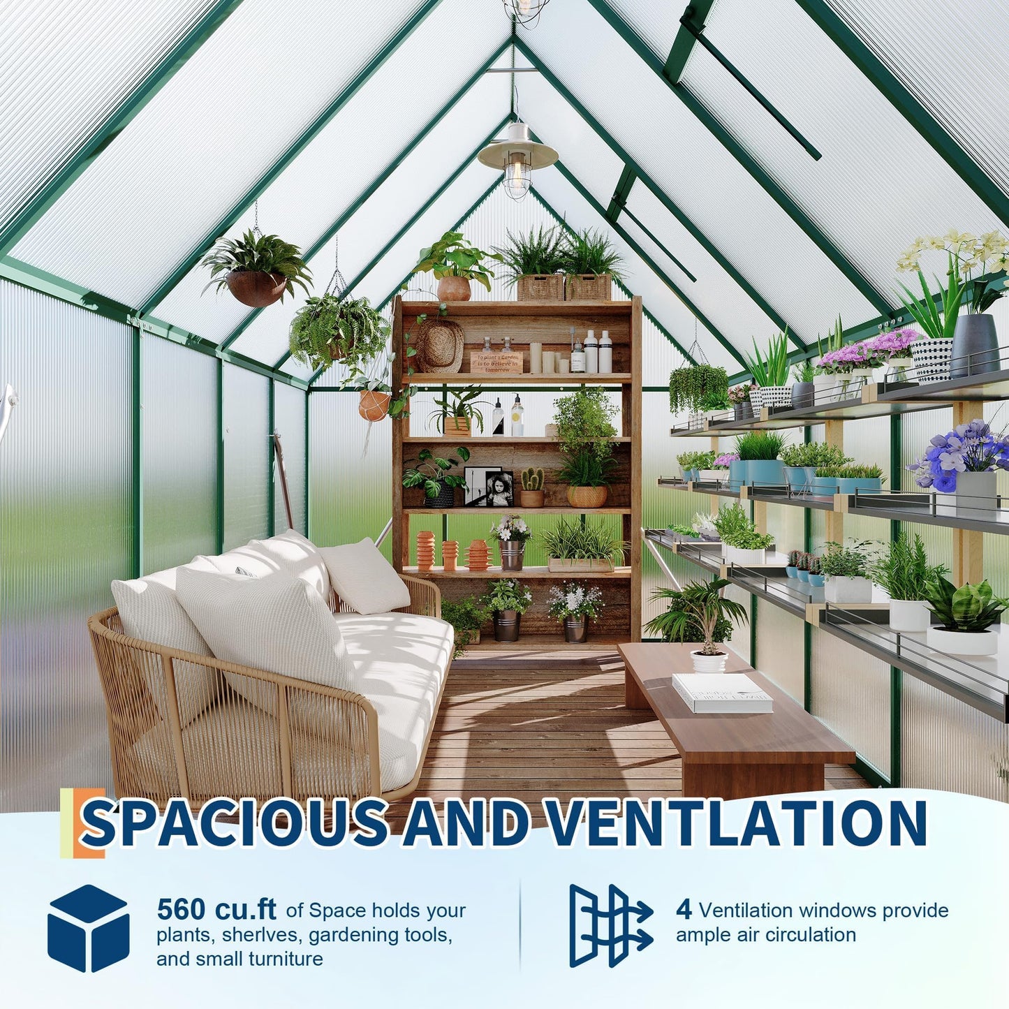 Heavy Duty 6x9 FT Polycarbonate Greenhouse for Outdoors, Aluminum Frame, UV-Blocking Panels, Double Doors, Roof Vent, Rain Gutter—Small Greenhouse for Outside Gardening