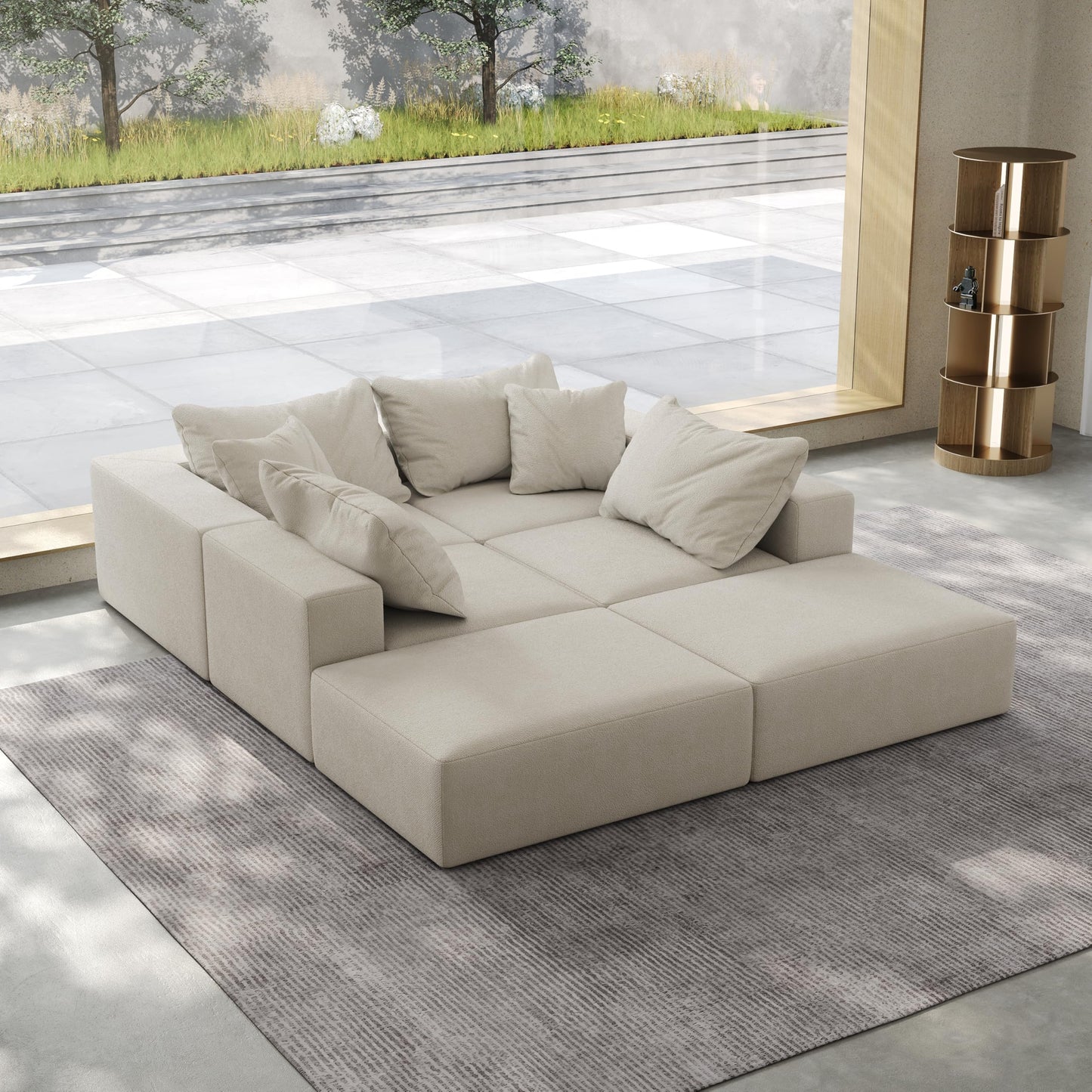 KEIKI Upholstered Sectional Sofa Set, 162" L Shaped Sponge Cloud Sofa, Sectional Couch with 6 Pillows, Chenille Sectional Couches for Living Room, Beige