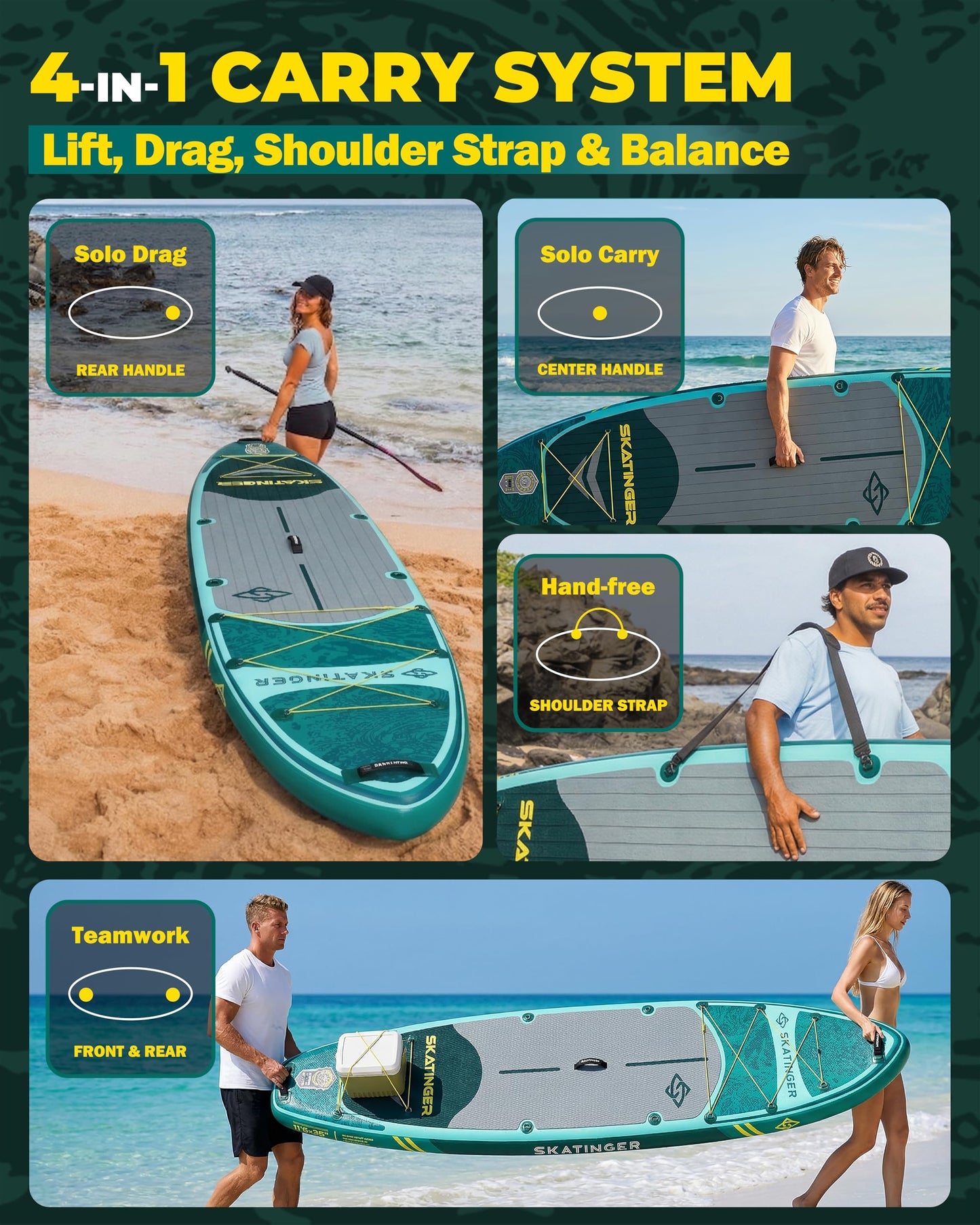 Skatinger 11'6×35" Super Wide Inflatable Paddle Board, Premium Woven Drop-Stitch Tech, 450lb/3 People/Family Paddle Board, Shoulder Strap, 100L Backpack, Ultra-Light, All-Round Sup Board