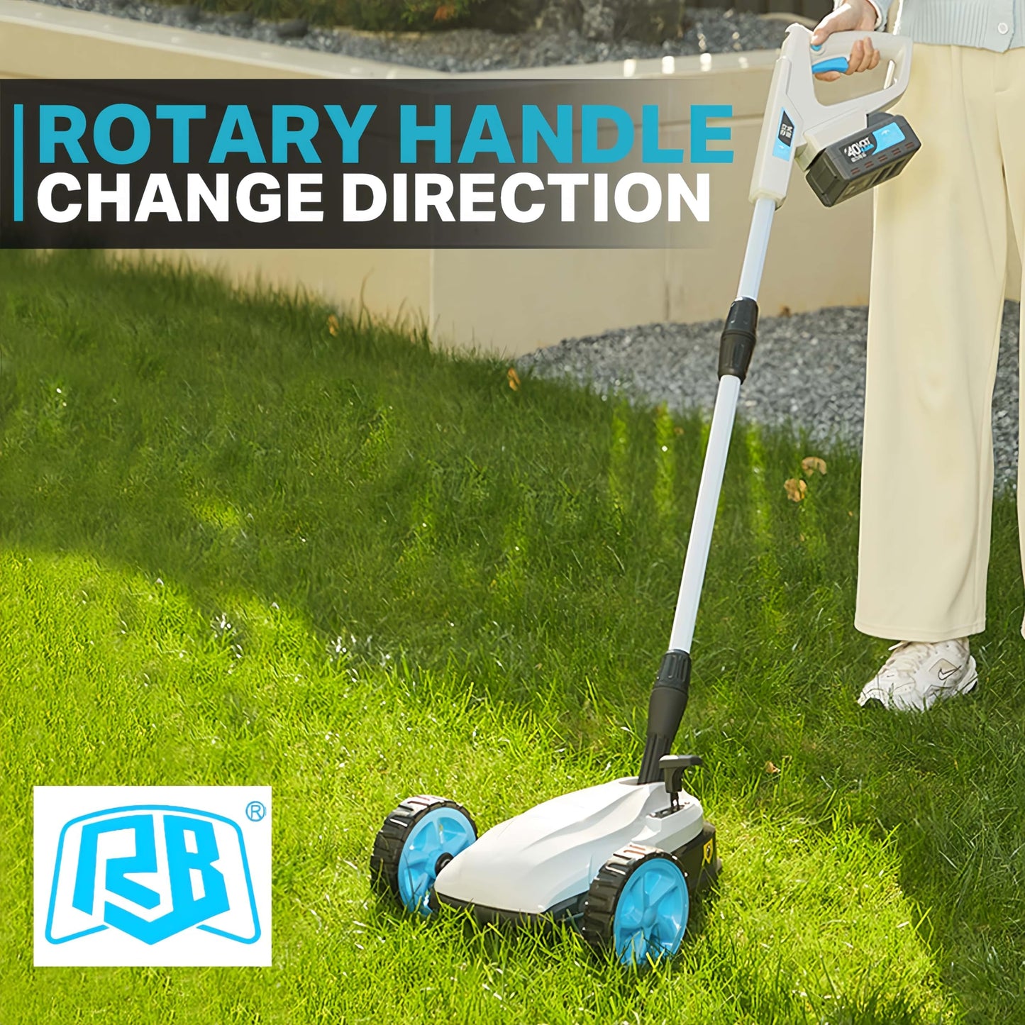 RB 40V 9" Mini Cordless Lawn Mower with Battery & Charger for Small Yards