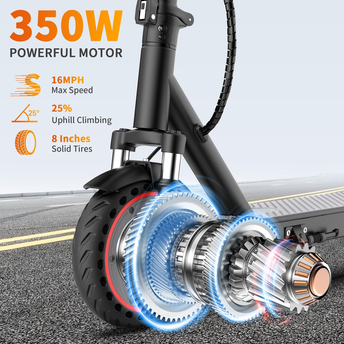 Aovowheel Electric Scooter for Adults, APP, Folding E Scooter with 350W Motor 19 Mph Top Speed, Max 23 Miles Long Range, 8.5''Tires Commuting Scooters with Dual Brakes System