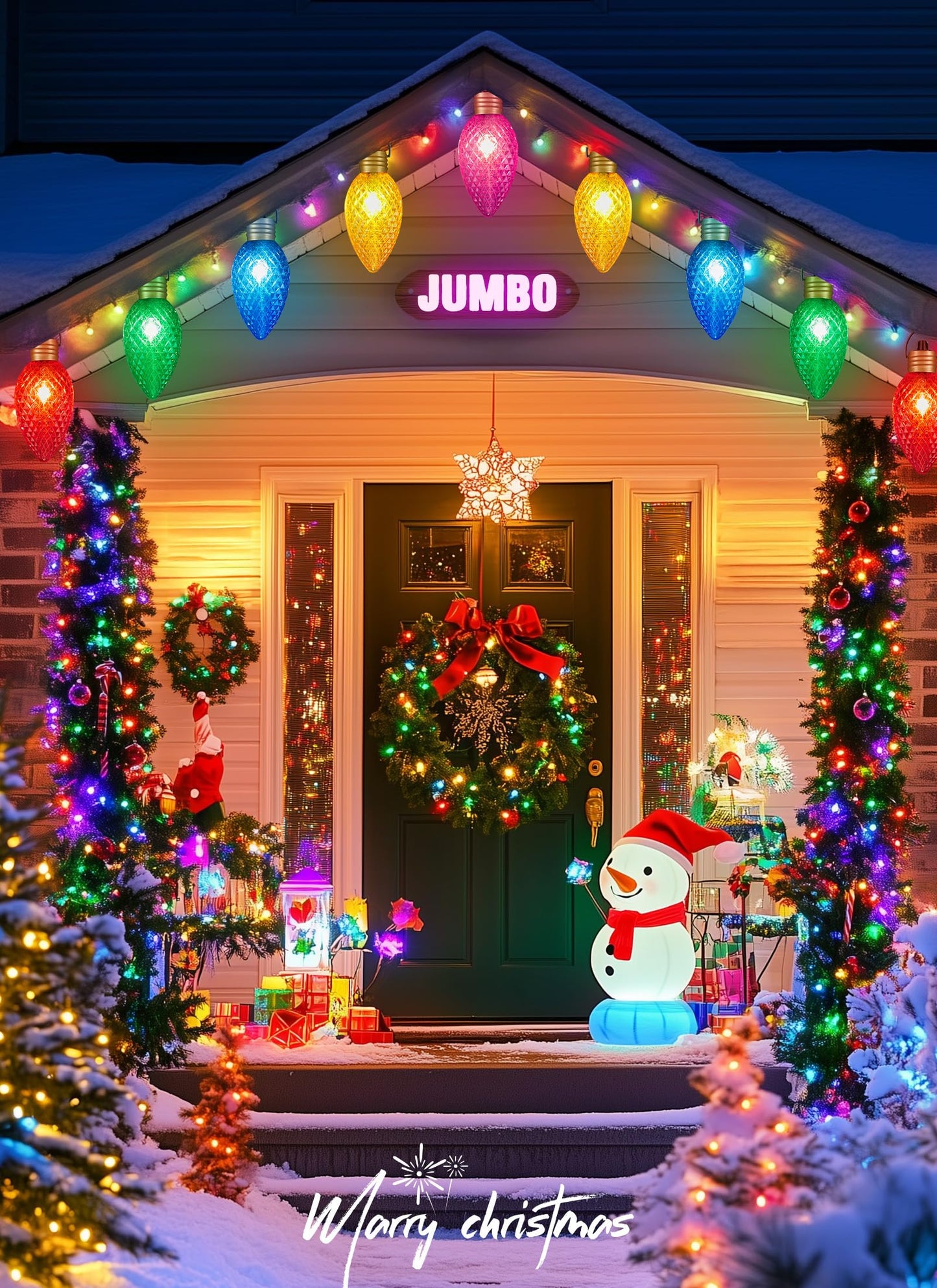 Minetom 2 Pack Jumbo C9 Christmas String Lights, 11 Feet, Waterproof, Strawberry Multicolor, Model GY-C-50.6-U-B1