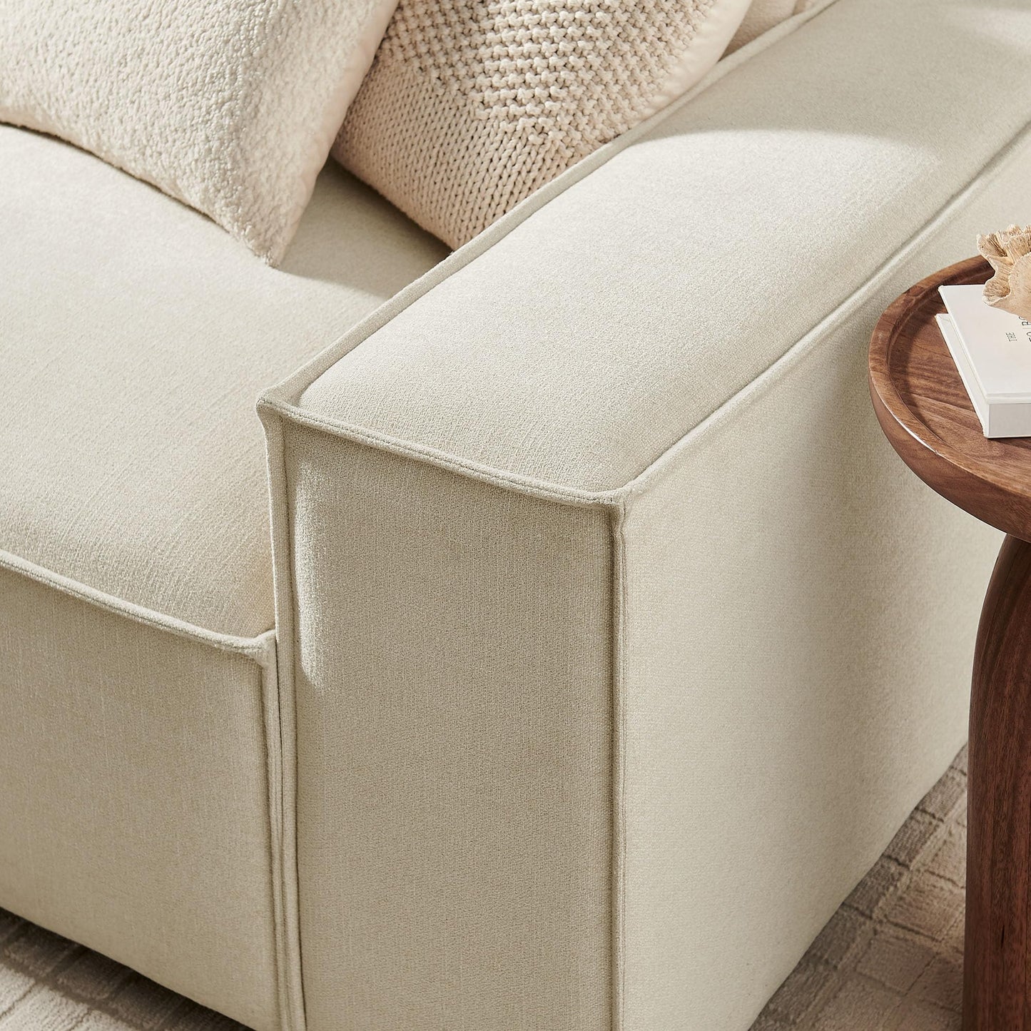Modway Restore Performance Fabric Upholstered 3-Piece Modular Sofa Set in Ecru - Low Profile Sectional Sofa with Coil Seat Support and French Piping
