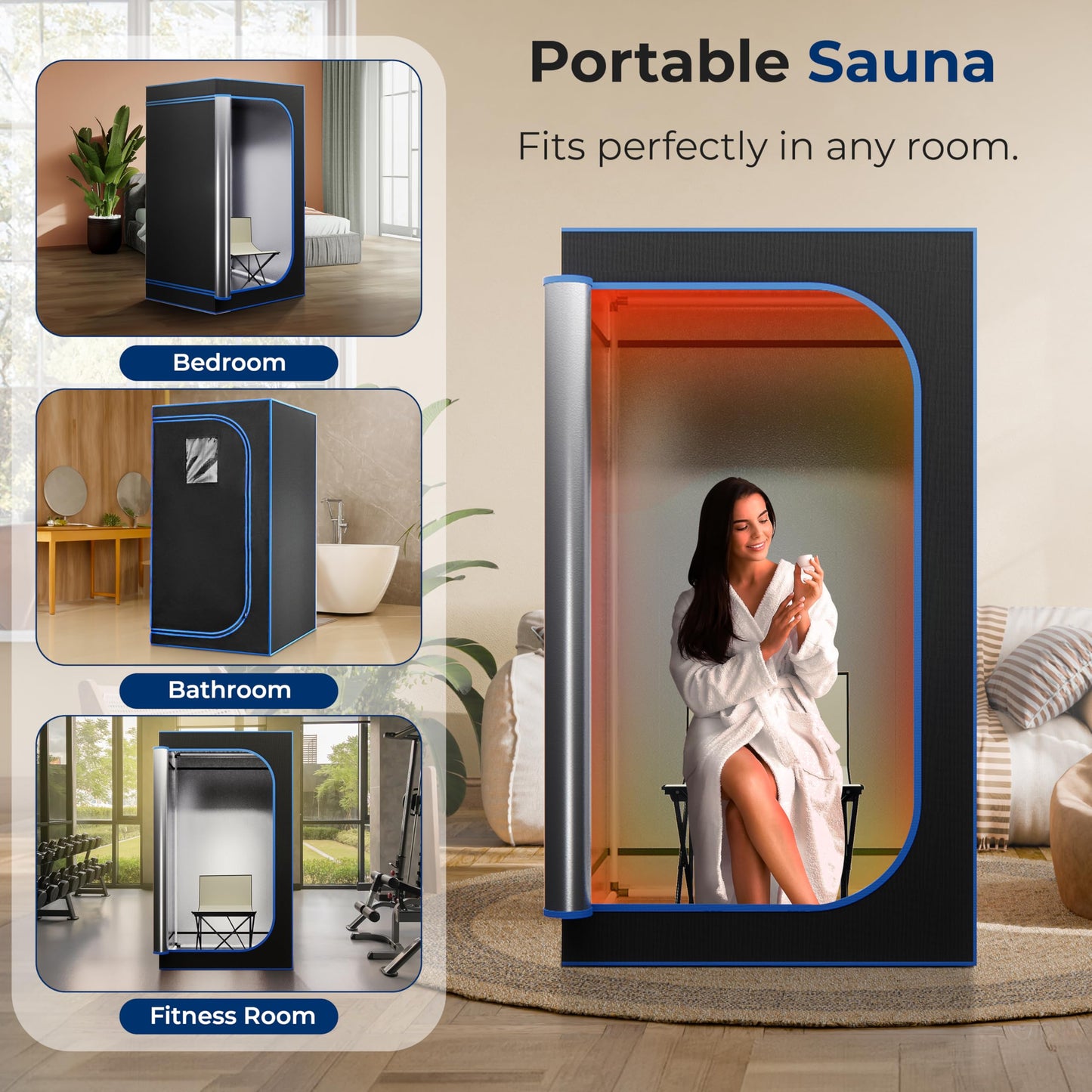 SereneLife 1300W Full Size Portable Infrared Sauna - with Heating Foot Pad & Foldable Chair - Single Person Use, Indoor Personal Home Spa for Weight Loss, Stress Relief & Relaxation