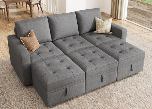 HONBAY Modular Sectional Couch Sleeper Sofa Bed with Storage Seats Oversized Sectional Couches for Living Room,Grey