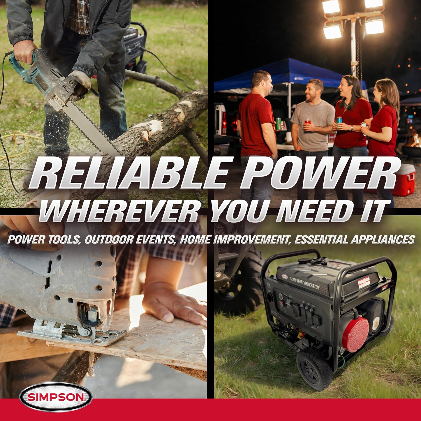 Simpson 12500 Watt Portable Generator, Dual Fuel Gas Generator with Handle and Wheels, 2 120V Duplex Outlets, 120V/240V 4-Prong Outlet, 120V 3-Prong Outlet, 10000 Running Watts, CO Sensor (SF1012)